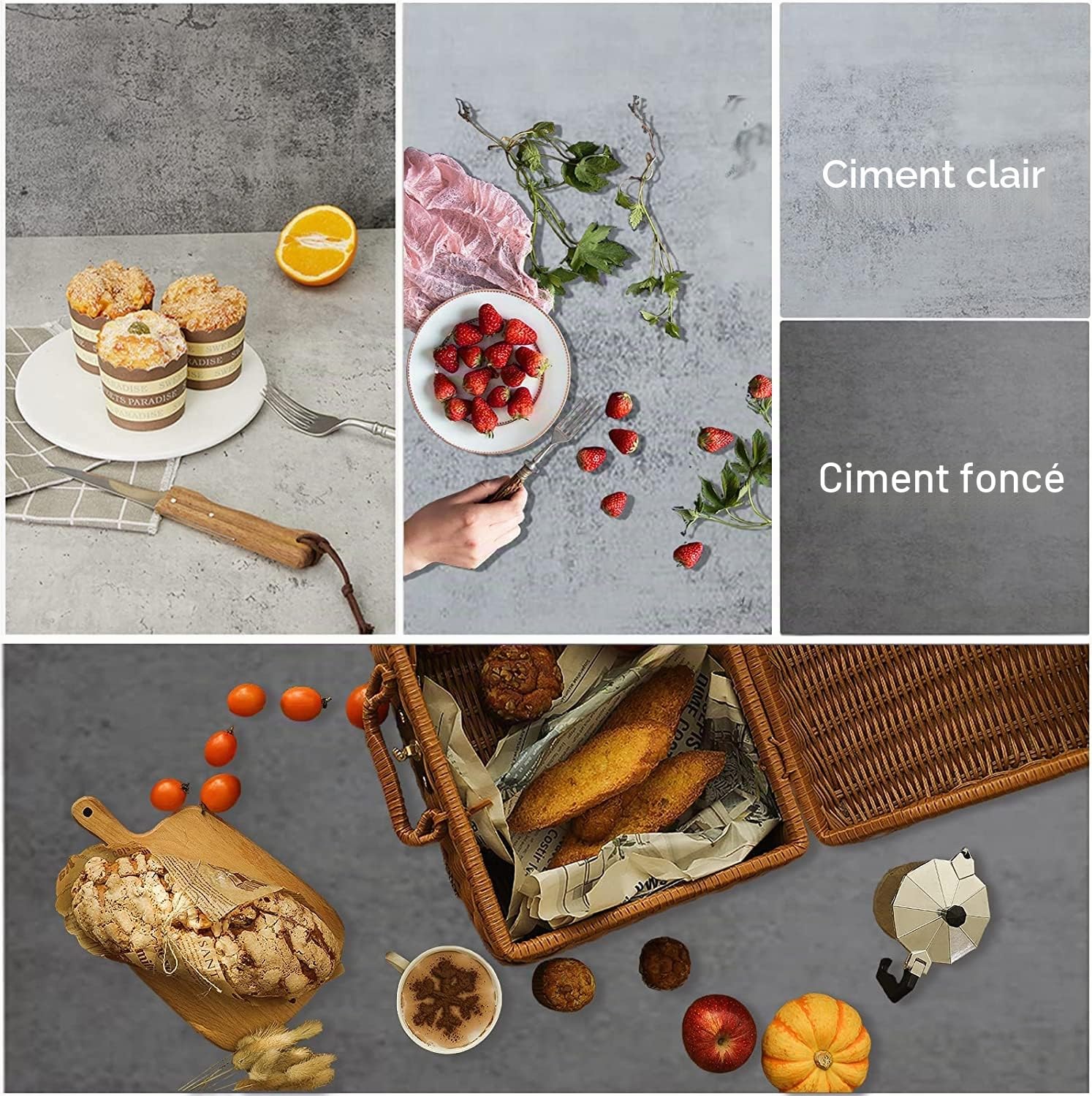 ZUOMIDIE Lot de 5 Toiles de Fond Double Face 10 Motifs 40x40 cm Fond Blanc Marbre Grain de Bois Kit Texture Plat Lay Verticale avec 4 Pinces en Carton