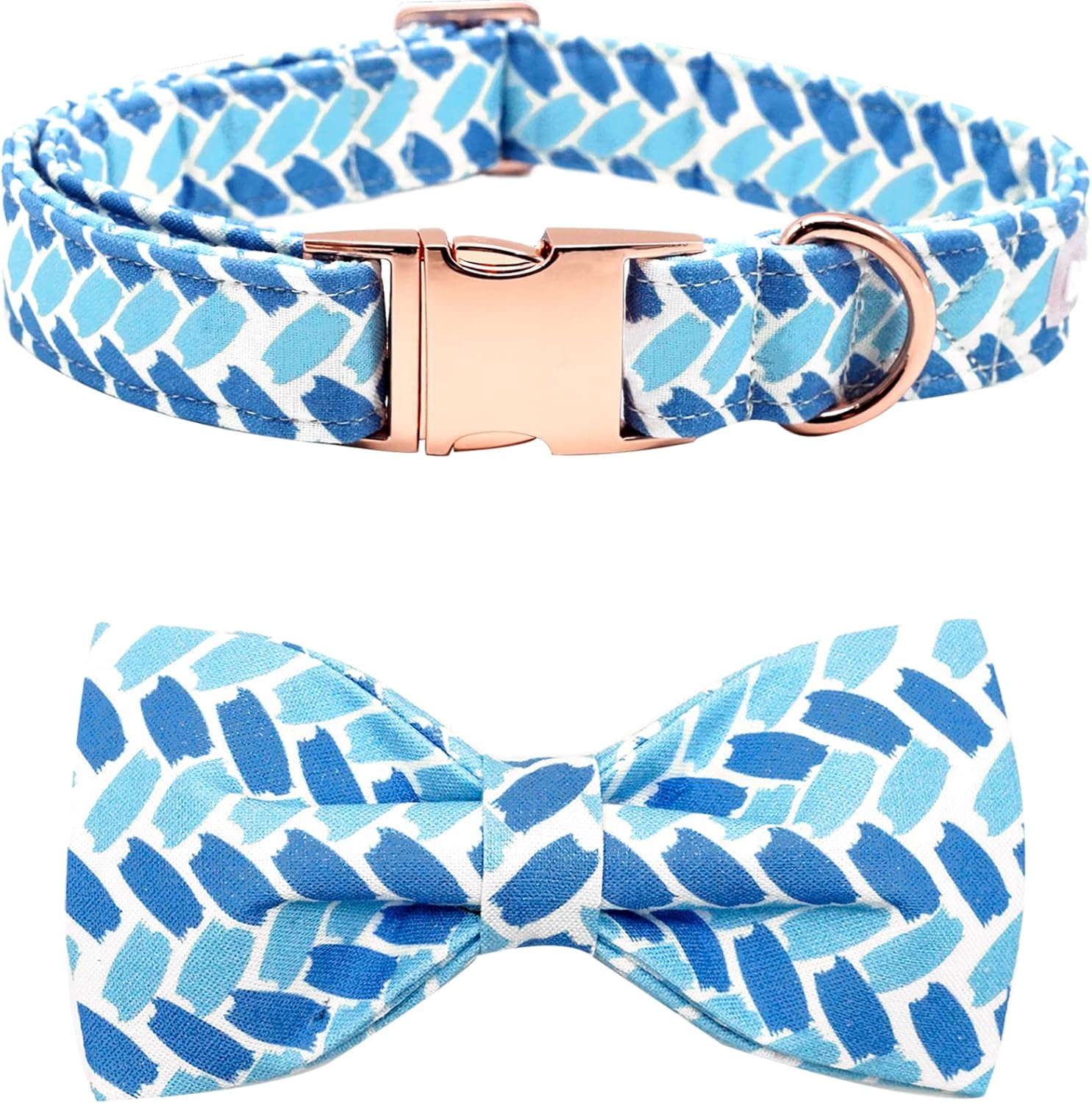 Bobo Rainbow Dog Collar, Blue Print Adjustable Dog Bow