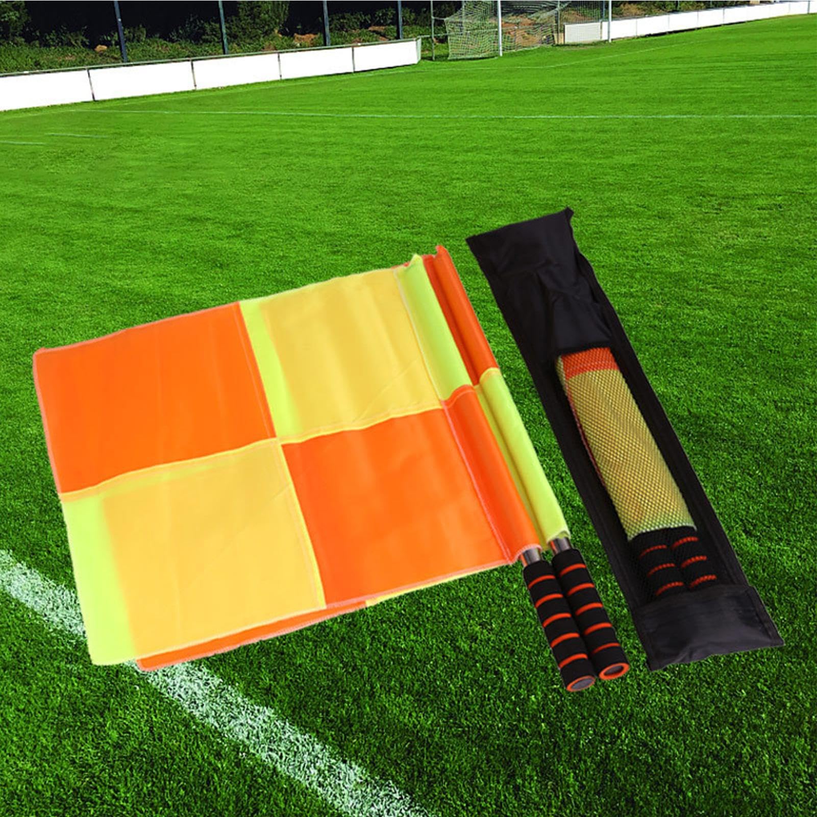 Bandiere di segnalazione per arbitri - Giallo arancione brillante, comoda impugnatura in spugna, maniglia in acciaio inossidabile, accessorio sportivo professionale | Adatto per Calcio Pallavolo Parti