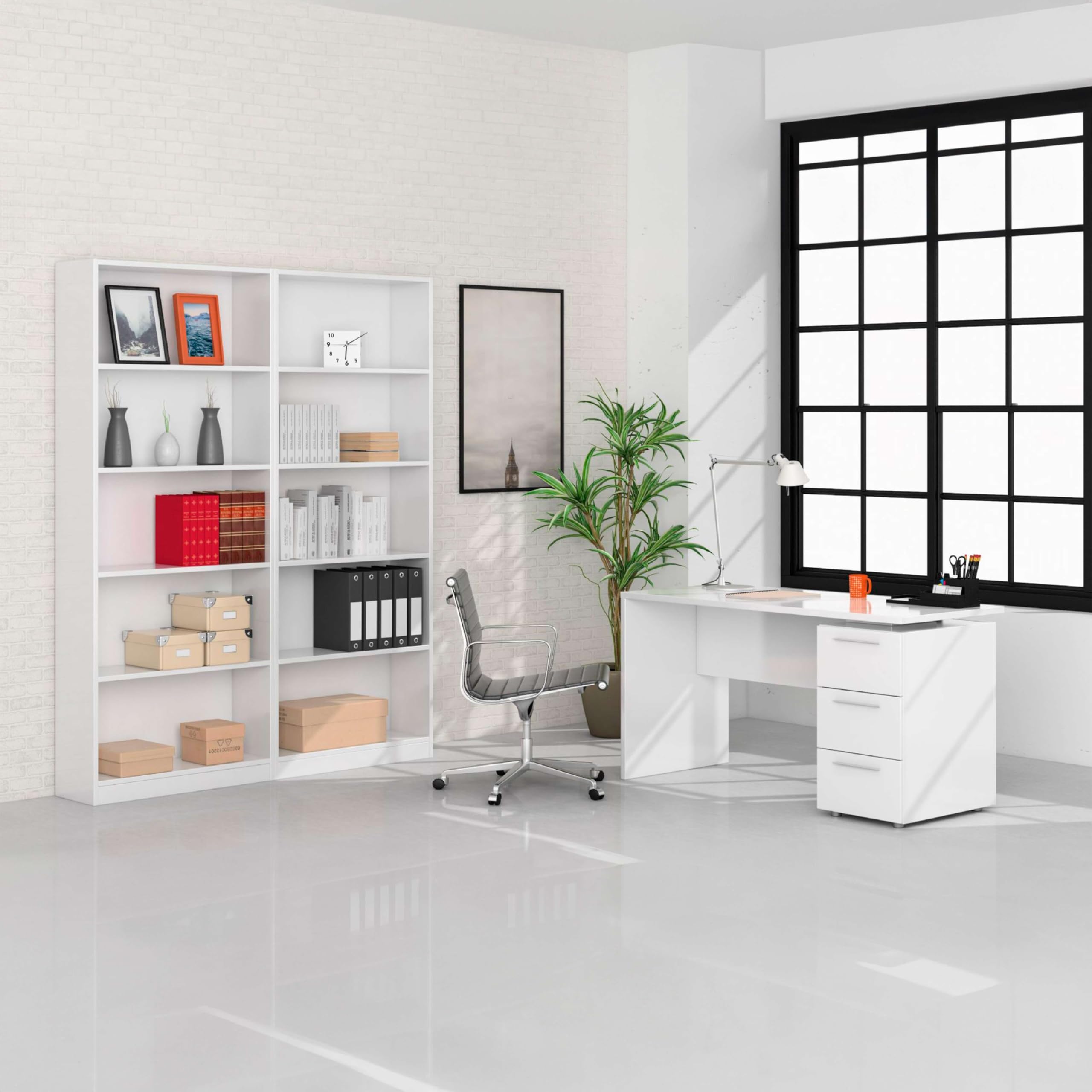 Habitdesign Mesa de Despacho 3 Cajones, Mesa Escritorio, Modelo Stylus, Acabado en Color Blanco Artik, Medidas: 138 (Ancho) x 60 cm (Fondo) x 74 (Alto)