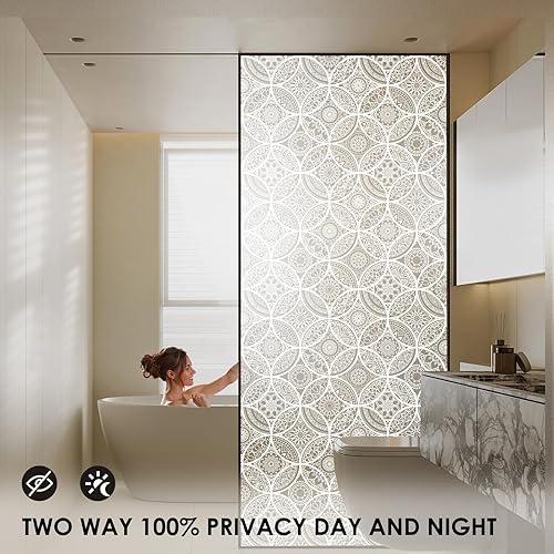 Vista 35 de DKTIE - Película para vitrales con herramientas de instalación, estilo bohemio, protección de la privacidad, suaviza la luz, película decorativa