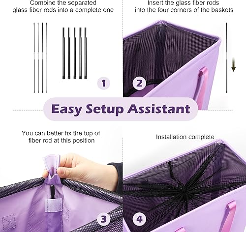 Miniatura 3 de Odonata Cesta de lavandería delgada con asas, cesta plegable para ropa sucia, bolsa estrecha para ropa sucia, cesta plegable para ropa sucia, 45