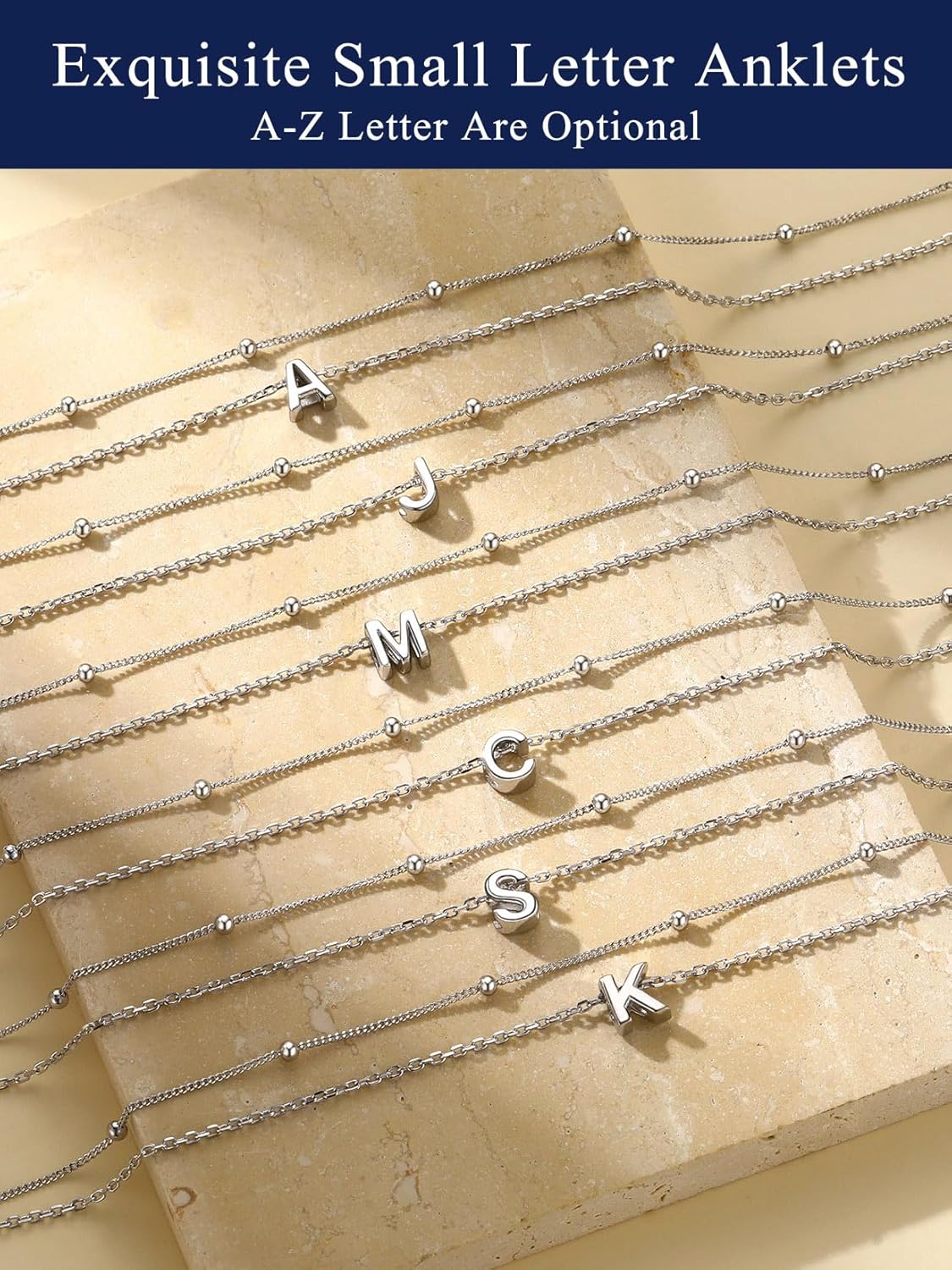 Suplight Sterling Silver Ankle Bracelets for Women Layered Dainty Initial Anklets Foot Chain Beaded Plus Size Anklets for Women Beach Waterproof Jewelry 8.7"+2" - Image 8