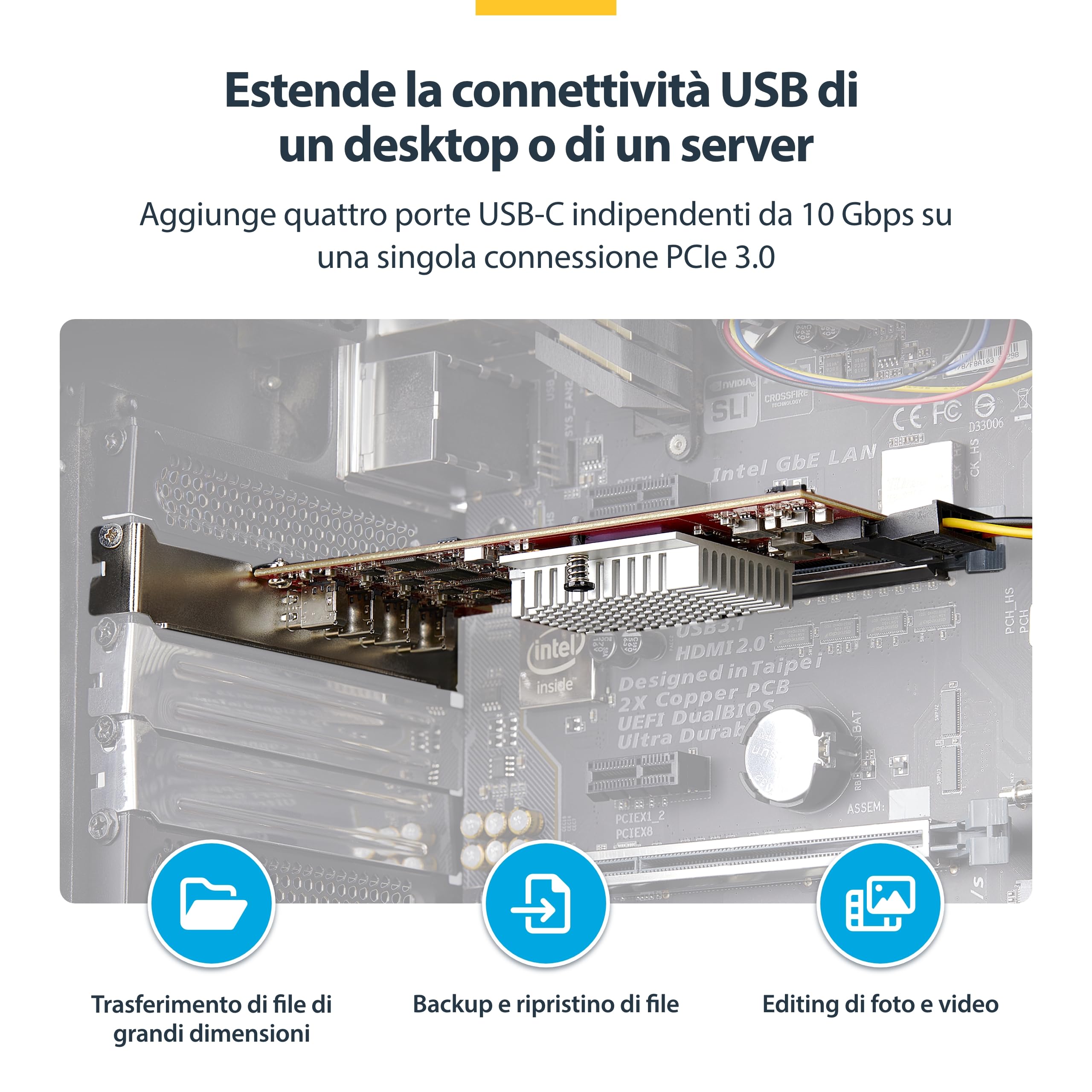 StarTech Scheda PCIe USB-C a 4 Porte, Basso Profilo (P10Q4C-USB-CARD-LP) | Scheda Espansione PCI Express 10Gbps, 4 Controller Indipendenti
