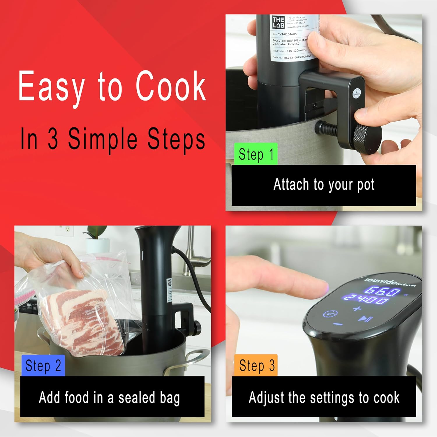 iVide 2.0 WiFi Sous Vide Cooker – Precision Immersion Circulator, 1200W, 0.1°C Accuracy, App Recipes, Quiet Operation, 30L Capacity