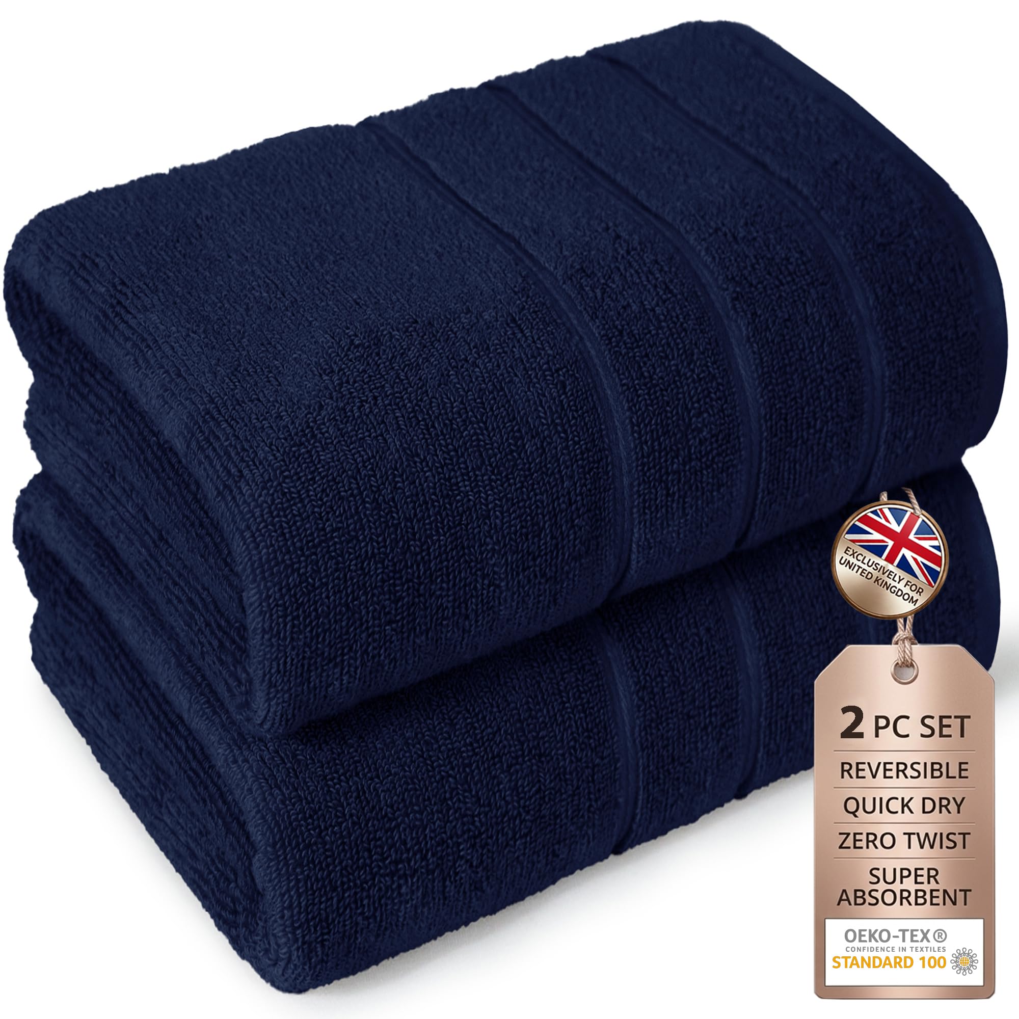 MYTRIDENT Luxury Zero Twist Bath Towel Set - 2 piece Ultra Soft and Quick Dry Towels, Highly Absorbent Hotel Quality Bathroom Towels (Navy Blue)