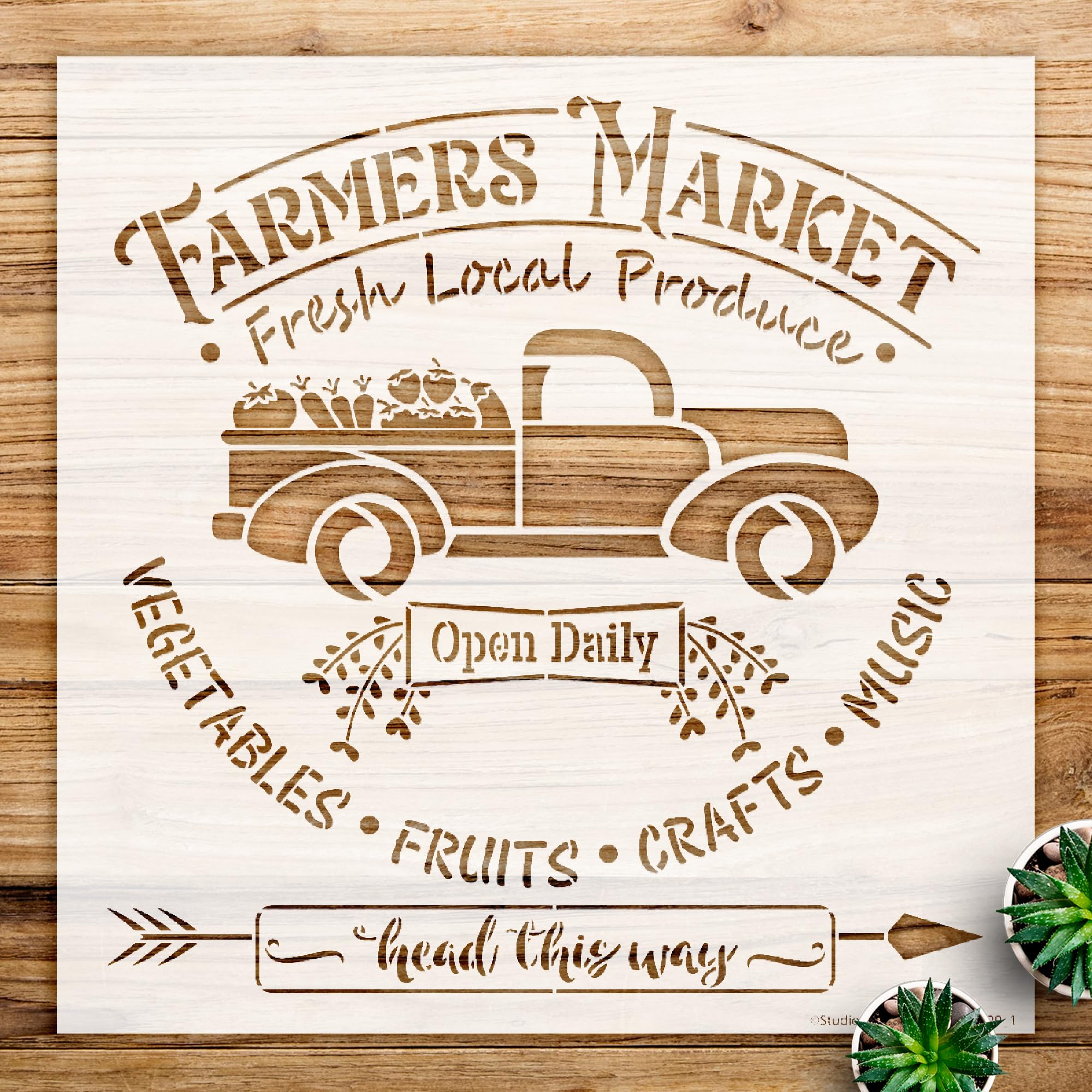 Farmers Market Stencil Pattern for Home Decor, Vintage Truck Design for Walls, Wood, and Crafts, Ideal for DIY Farmhouse Kitchen Projects - Size A2 (16.5