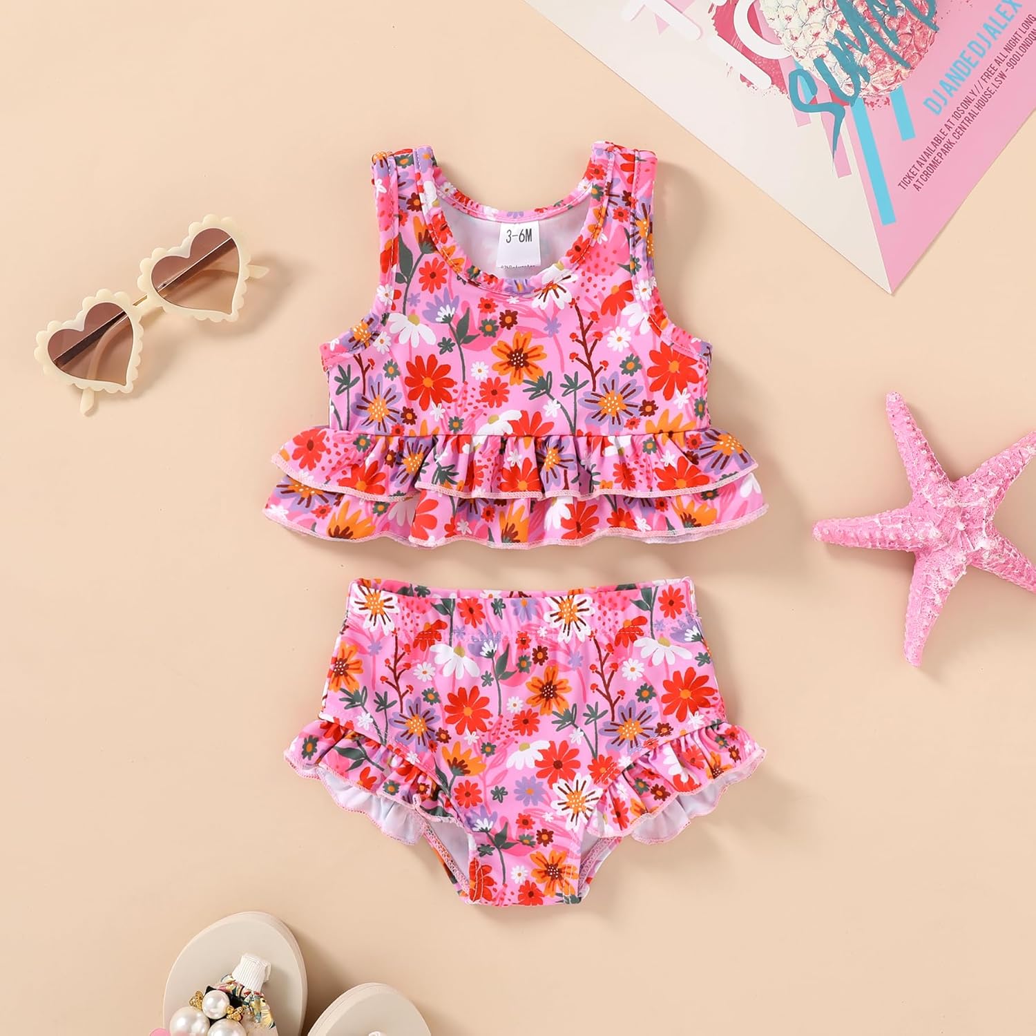 Toddler Girls Swimsuit Outfit Ruffle Floral Sleeveless Bikini Two Piece Bathing Suit for Baby Girl - Image 2