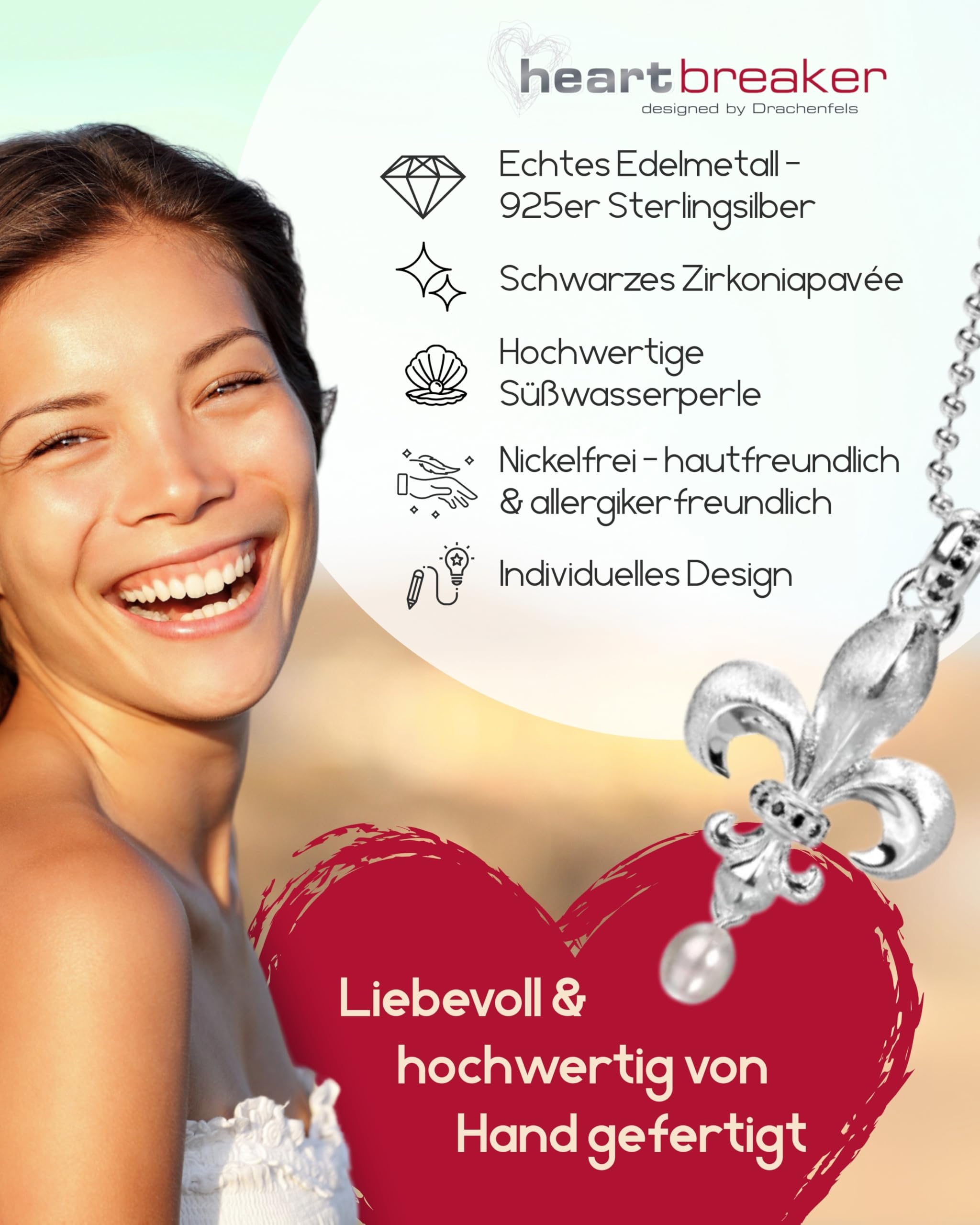 Heartbreaker "F´LYS Lilie-Anhänger I Edler Lilieanhänger aus 925 Sterling Silber I Nickelfreier Kettenanhänger in Goldschmiedequalität I Hochwertiger Anhänger für Damen I LD FL 31