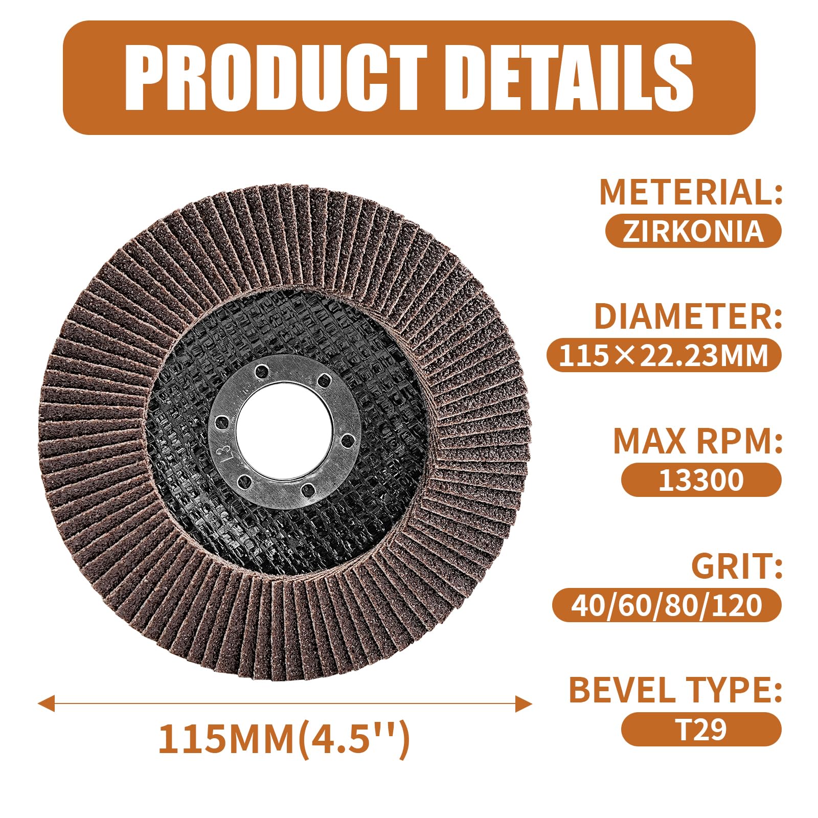 Set Fächerscheibe 115mm Korn 40 60 80 120 für Metall Holz Stahl Schnelles und Schneiden，Präzises Schneiden Lamellenscheiben 20 Stück，Zirkonkorund Schleifscheiben für 115 125mm Winkelschleifer