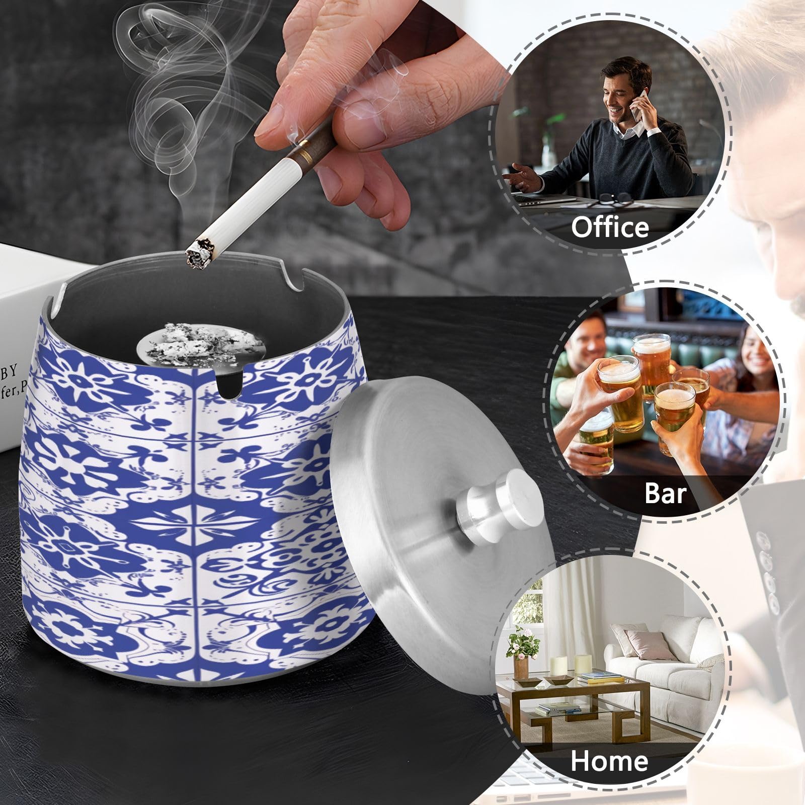 Amazon.com: JUZIHAI Spanish Tiles Ashtray with Lid, Odorless