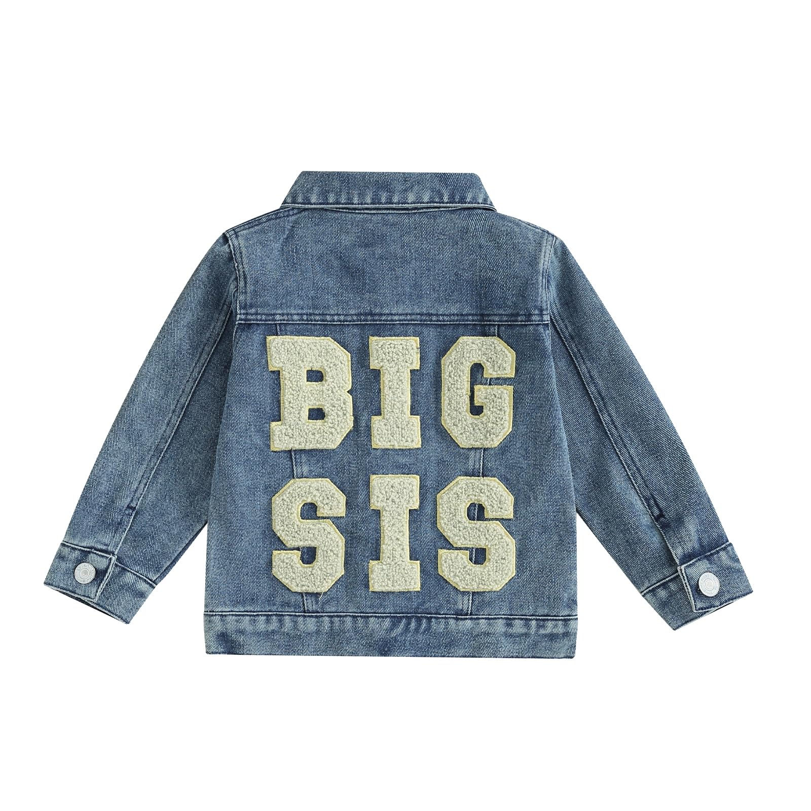 Toddler Baby Girls Denim Jacket Big Lil Sis Matching Set Kids Basic Button Down Denim Jackets Coat Outwear (Big Sis, 3-4 Years)
