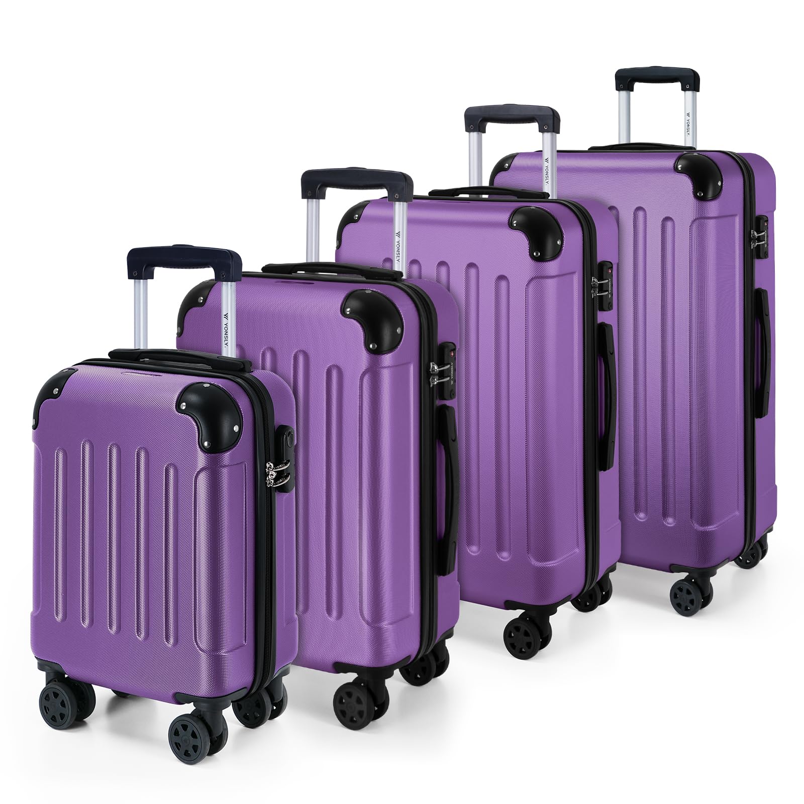 YONSLY Gepäck Reisekoffer, Trolley Rollkoffer Handgepäck, Hartschalenreisekoffer mit 360° Lenkrollen, Zahlenschloss, Mehrstufiger Teleskopgriff