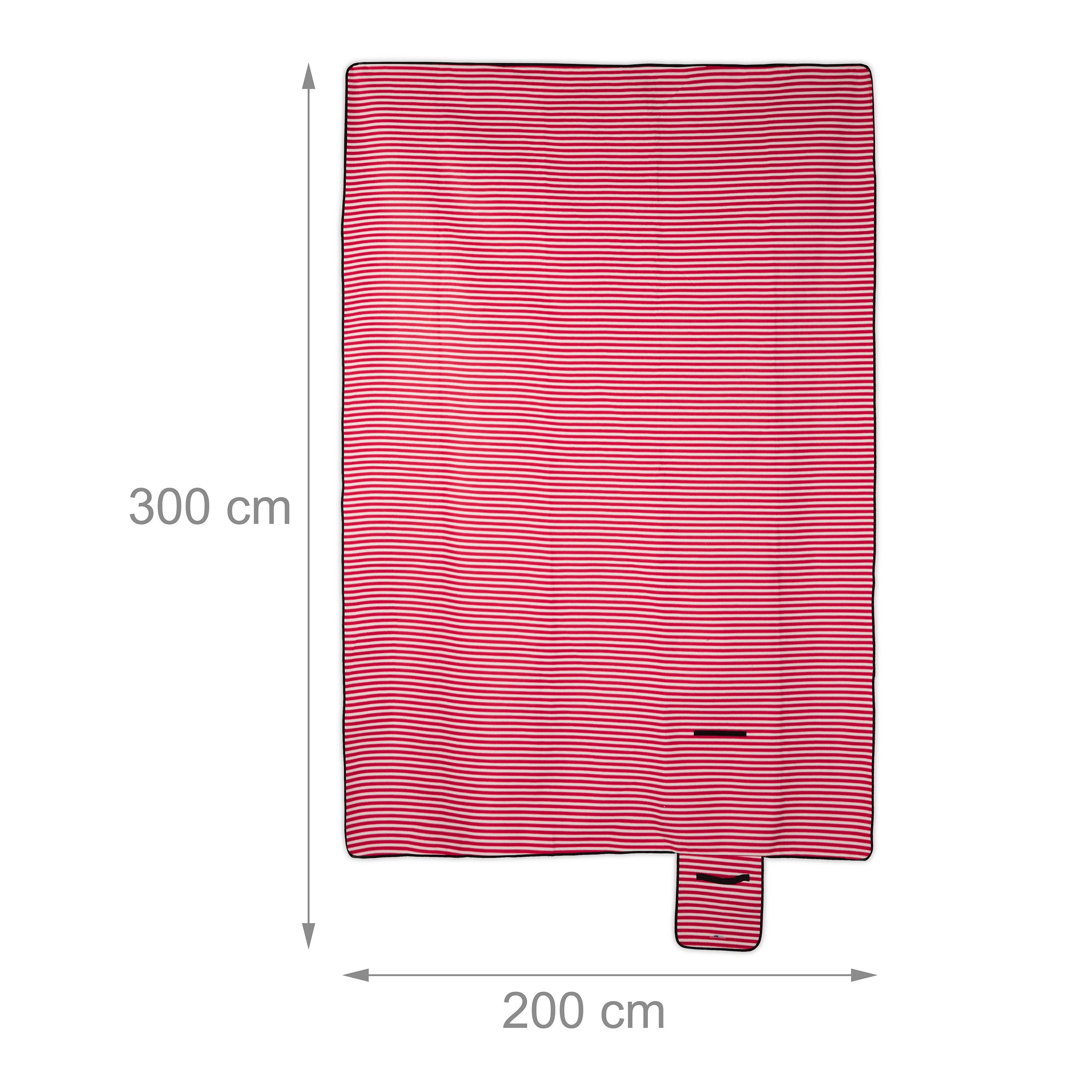 Relaxdays picknickkleed xxl, 200x300 cm, waterdicht, groot, gestreept buitenkleed voor park, strand, camping, rood-wit