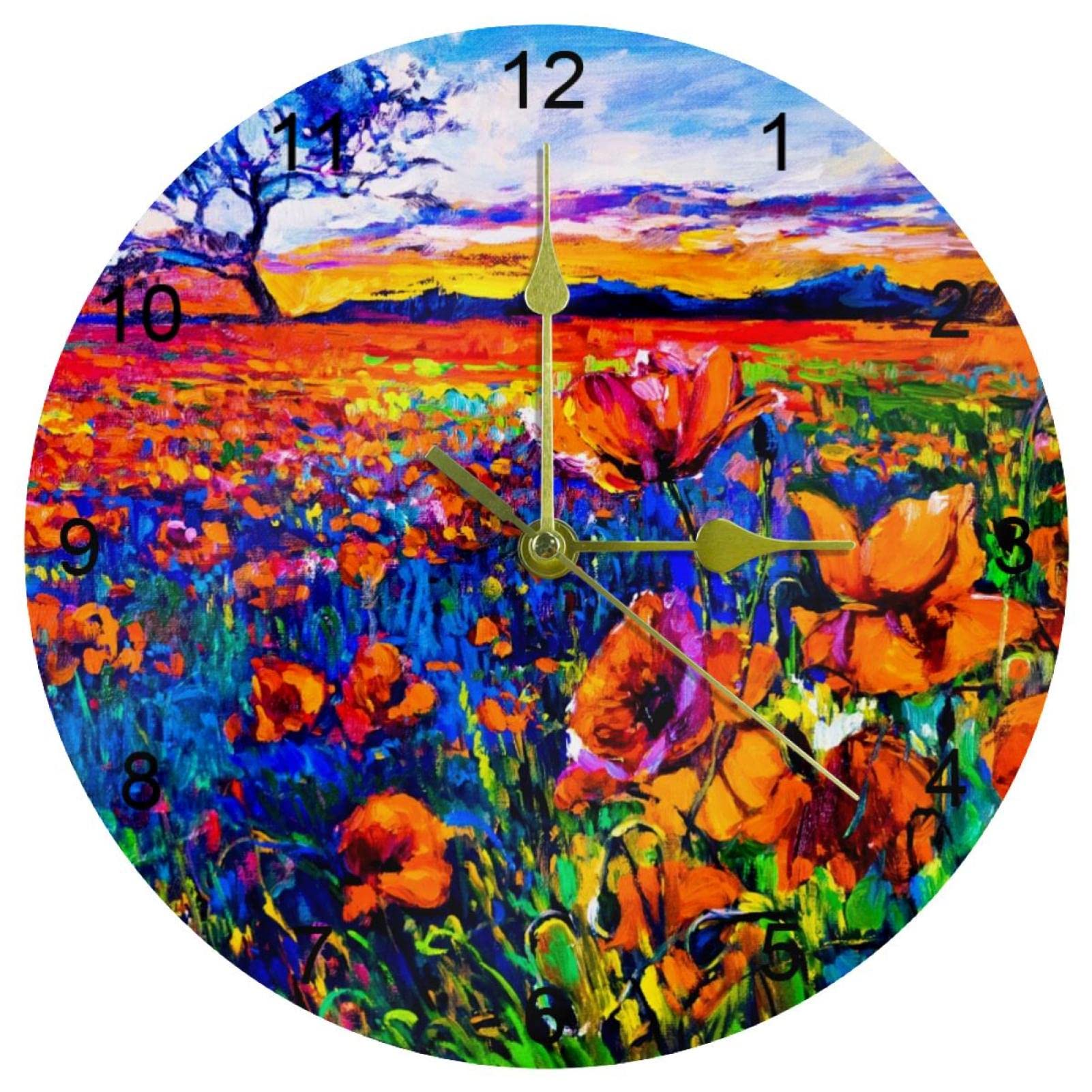 Horloge murale originale coquelicots pour cuisine et salon lumineux
