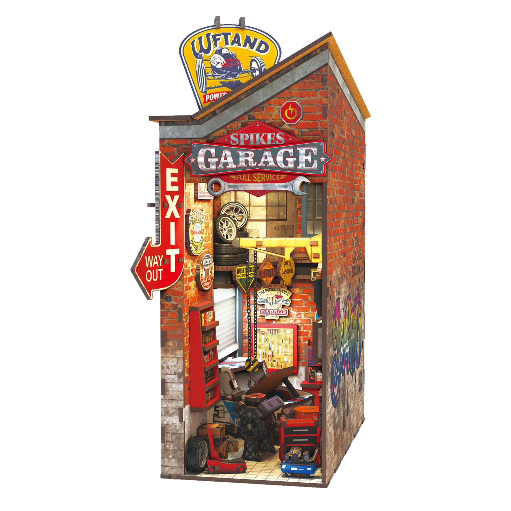 Book Nook Kit - DIY Miniature House Kit for Adults, Dollhouse Booknook Tiny House Bookshelf Decor 3D Wooden Puzzle Street Model, Ideal Gift for Book Lovers, Family, Friends (Garage)