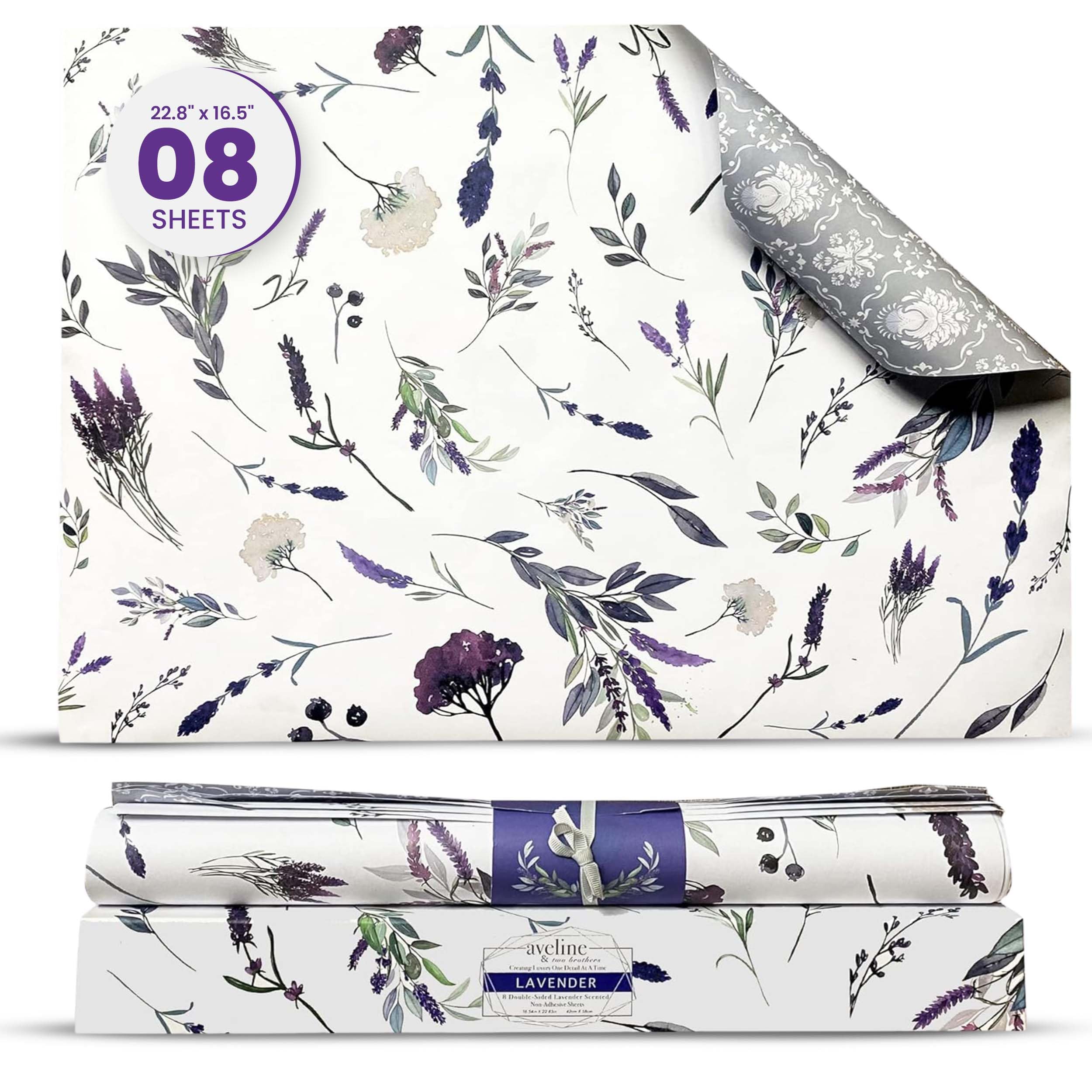 Lavender Scented Drawer Liners for Dresser - 8 Sheets Non Adhesive Cabinet Liners for Shelves W/Double-Sided Pattern | Shelf Liners for Kitchen & Shelf Paper for Bathroom, Cupboard, Cabinets & Closets
