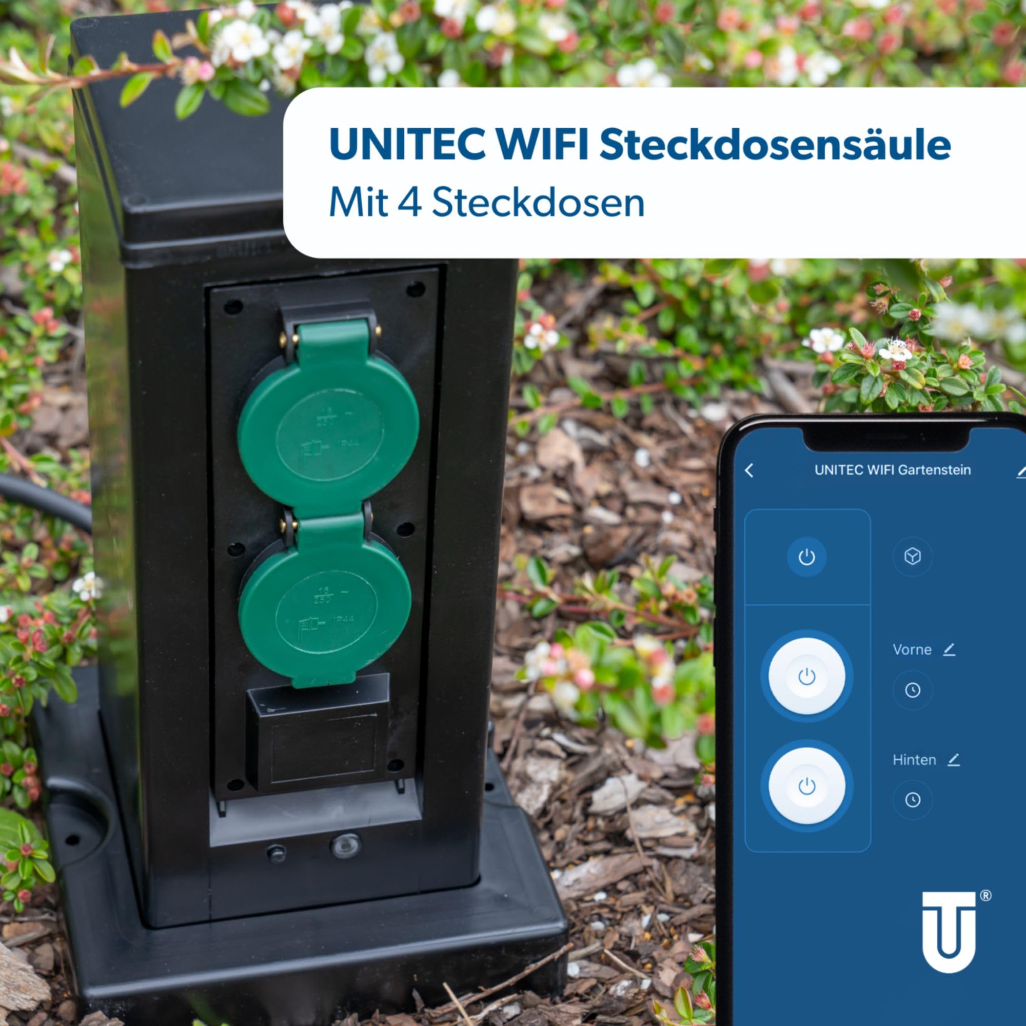 UNITEC Steckdosenverteiler Für Den Garten, Steckdosensäule, Außensteckdose Edelstahl, IP 44, 4