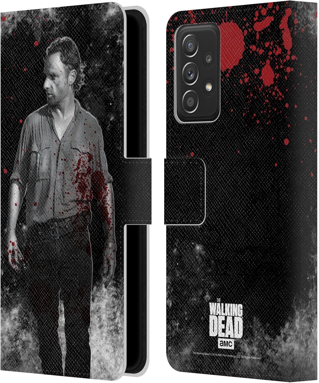 Head Case Designs Officially Licensed AMC The Walking Dead Bloody Face Rick Gore Leather Wallet Case Compatible with Galaxy A52 / A52s / 5G (2021)