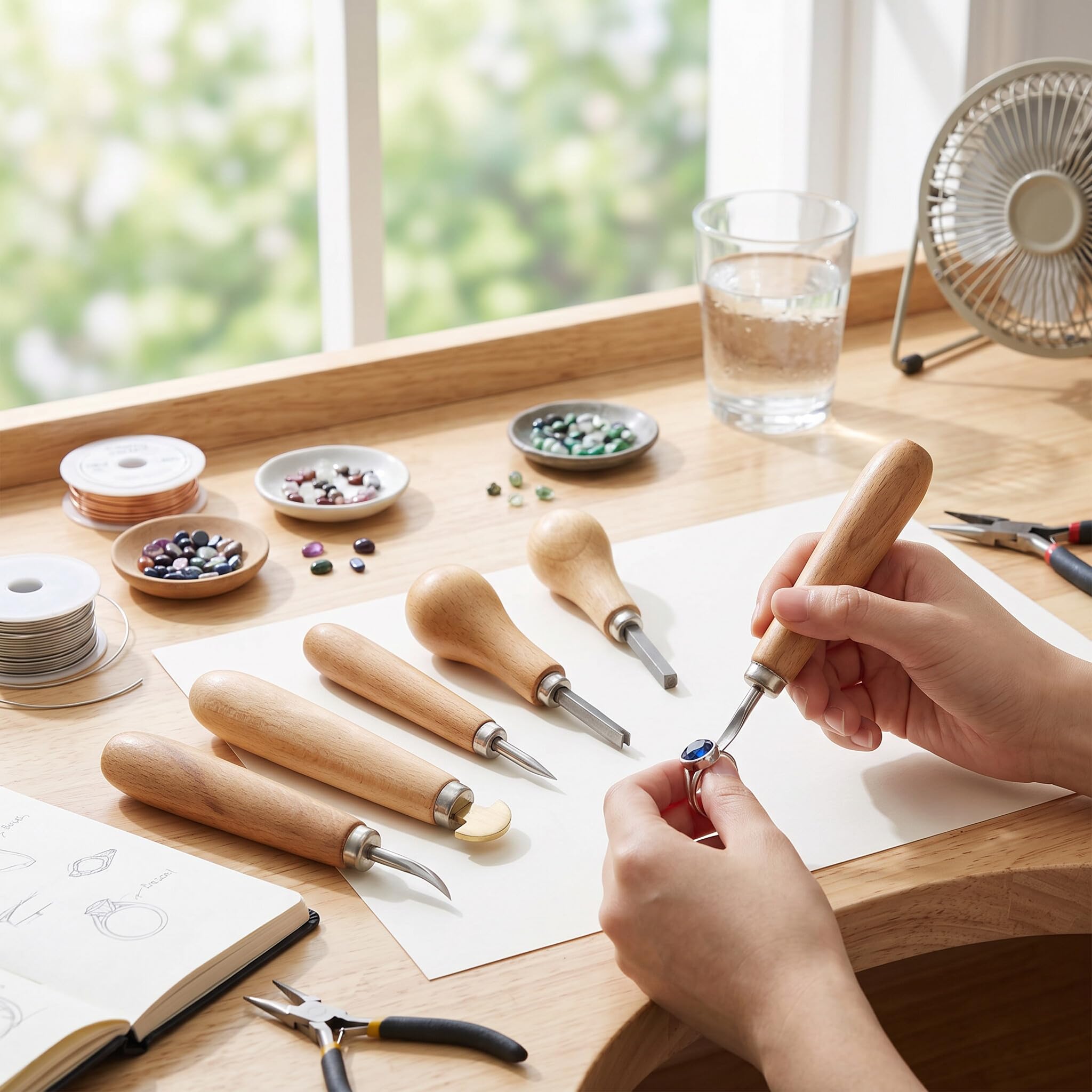 Kit de Herramientas de Ajuste de Piedra Premium con de Madera, 5 Herramientas de Ajuste de Piedra de Joyería para Ajustes Seguros de Piedra, Profesionales de la Joyería