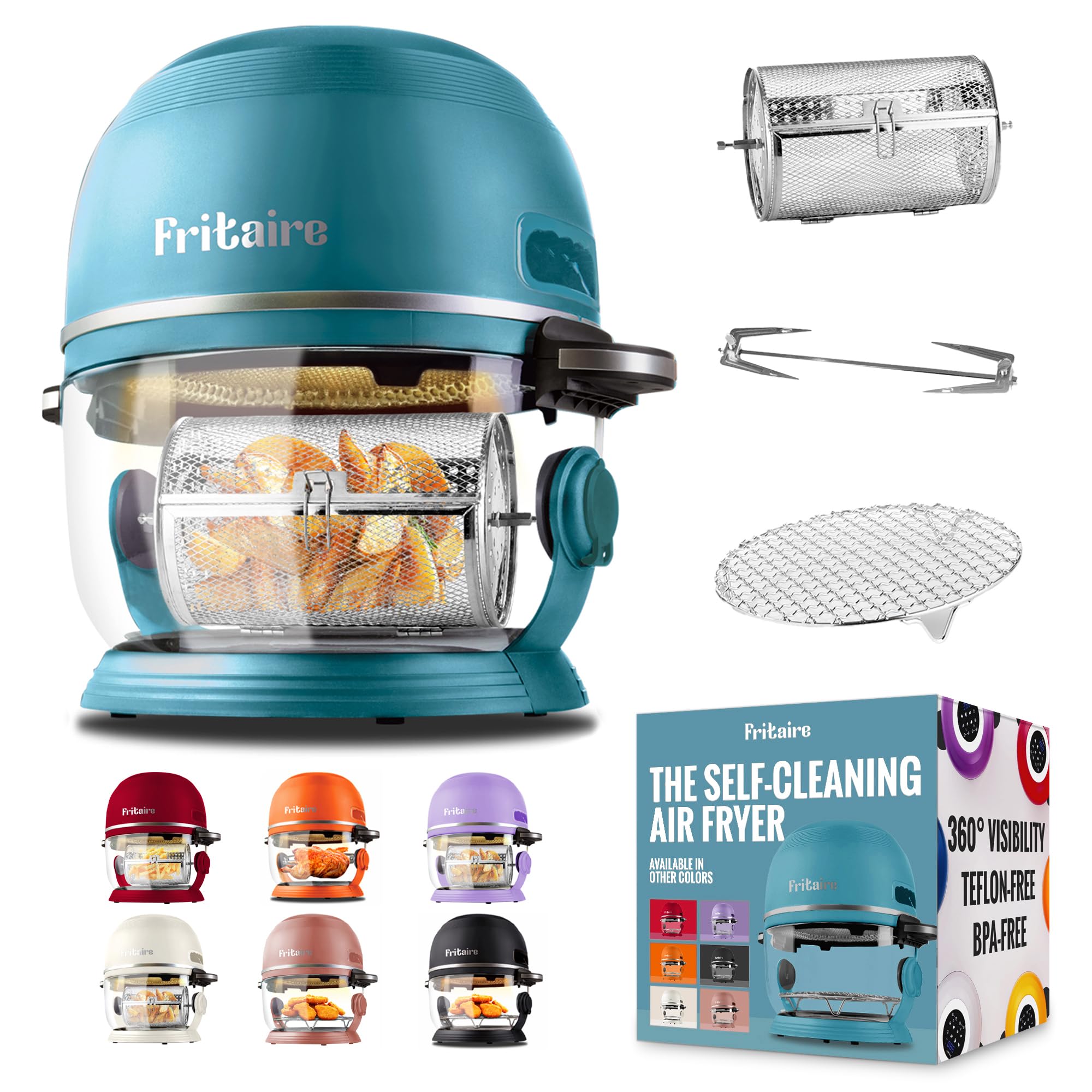 Non Toxic Air Fryer™ - Glass AirFryer 5 Quart w/ 360 Visibility, Self-Cleaning, 400F Vortex Air Fryer for Even Cooking, BPA-Free Teflon Free, 9-in-1 Functions, Rotisserie, Roast, Bake, Sage