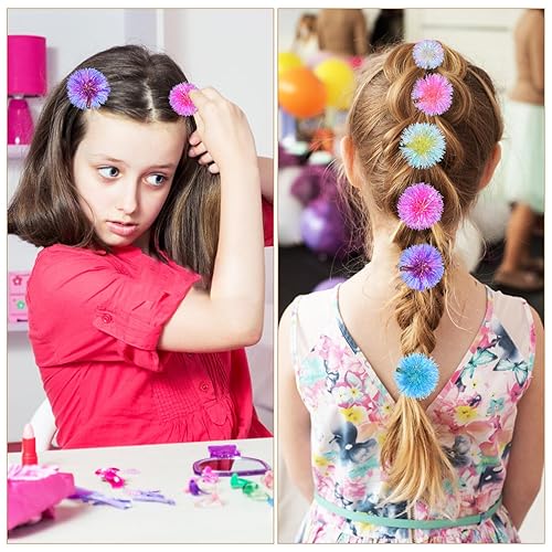 Miniatura 3 de Beaupretty Pinzas para el cabello para niñas, 6 pinzas para el pelo coloridas, pompones, pinzas para el pelo con pompón para la cabeza, pasadores