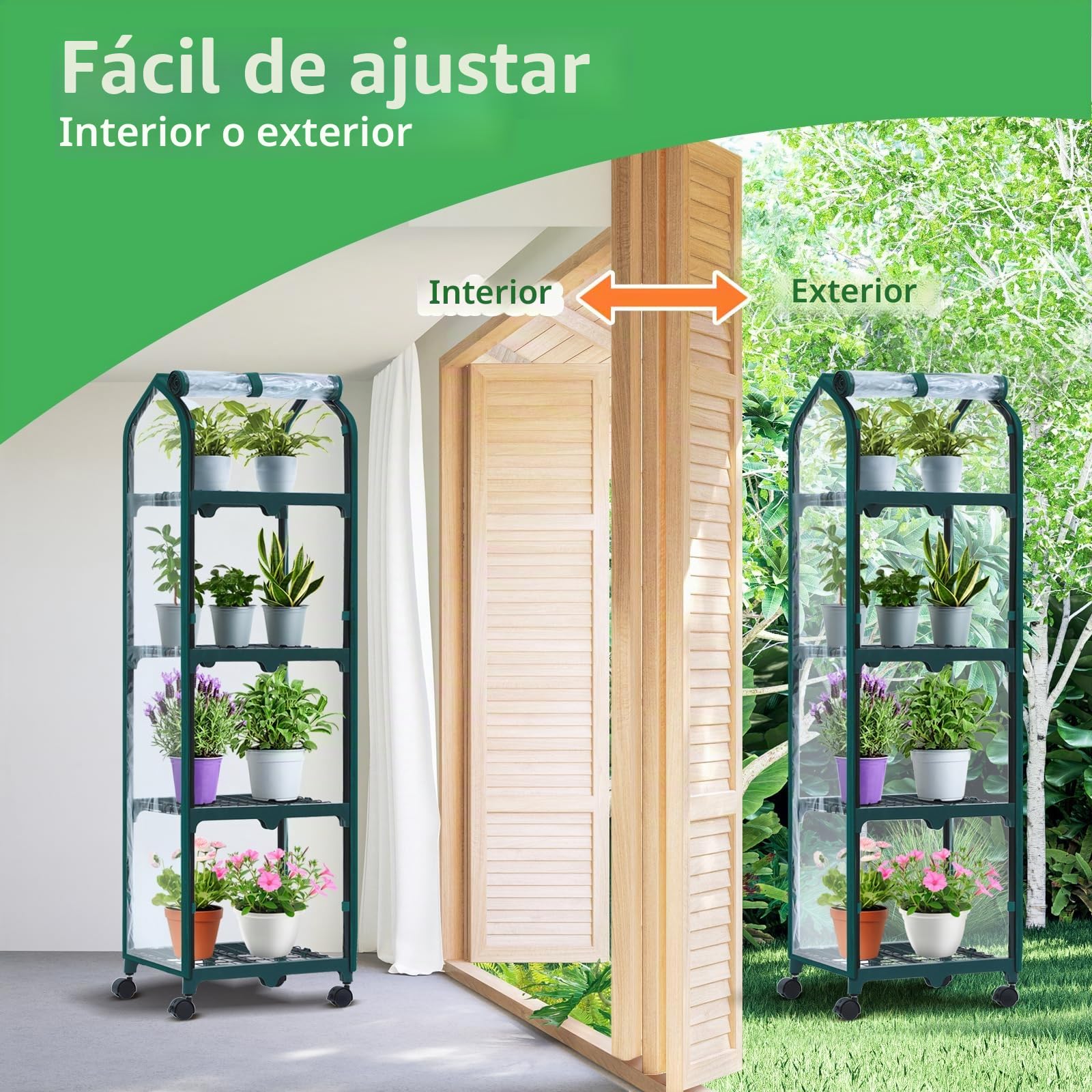 Ohuhu Mini invernadero de 4 niveles con ruedas para interiores y exteriores, invernadero portátil de plástico pequeño con cubierta duradera para plántulas, regalo ideal de jardinería para mujeres y