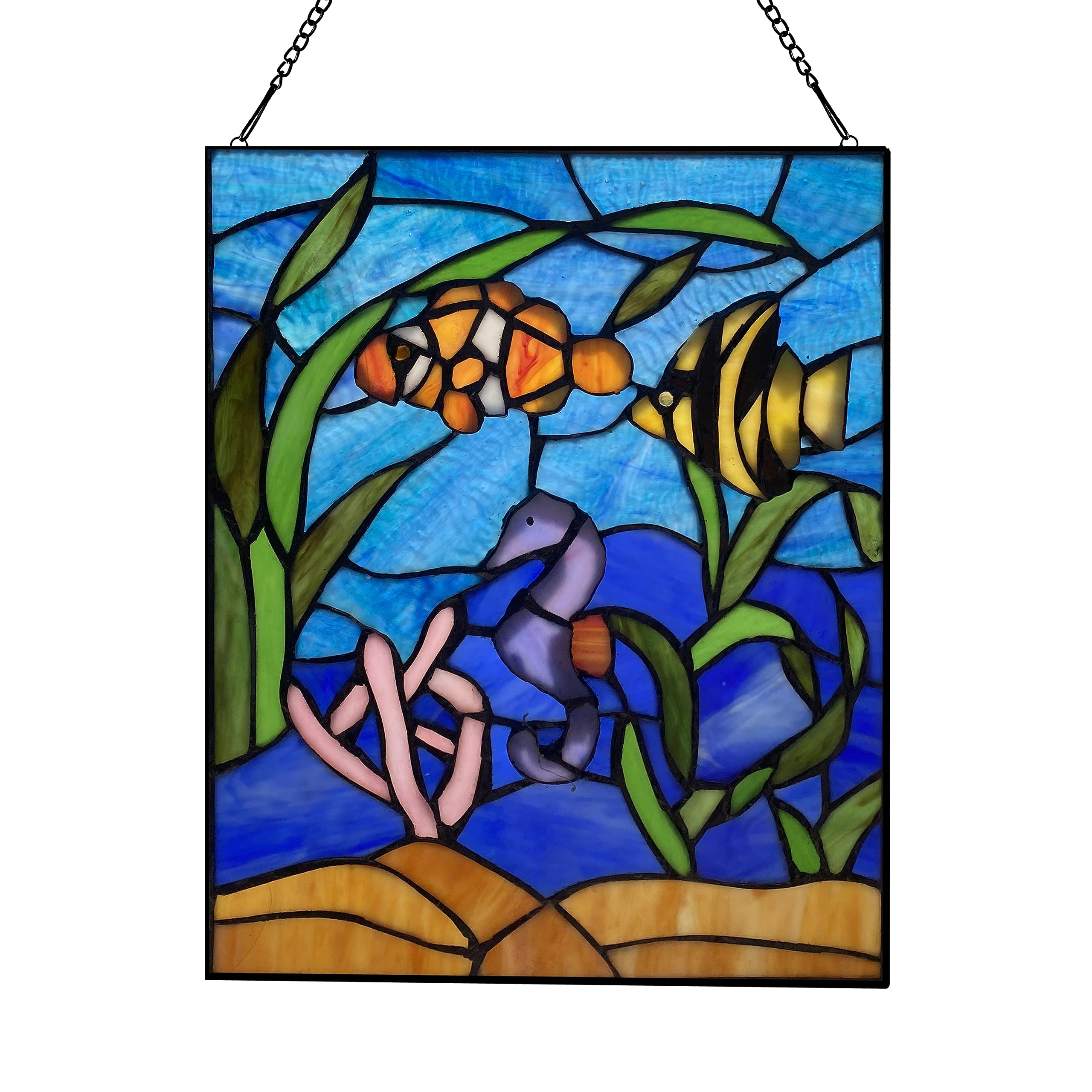 RIVER OF GOODS Underwater Ocean Scene Stained Glass Window Hanging Panel - Stained Glass Sun Catchers for Beach and Coastal Home Decor - 11