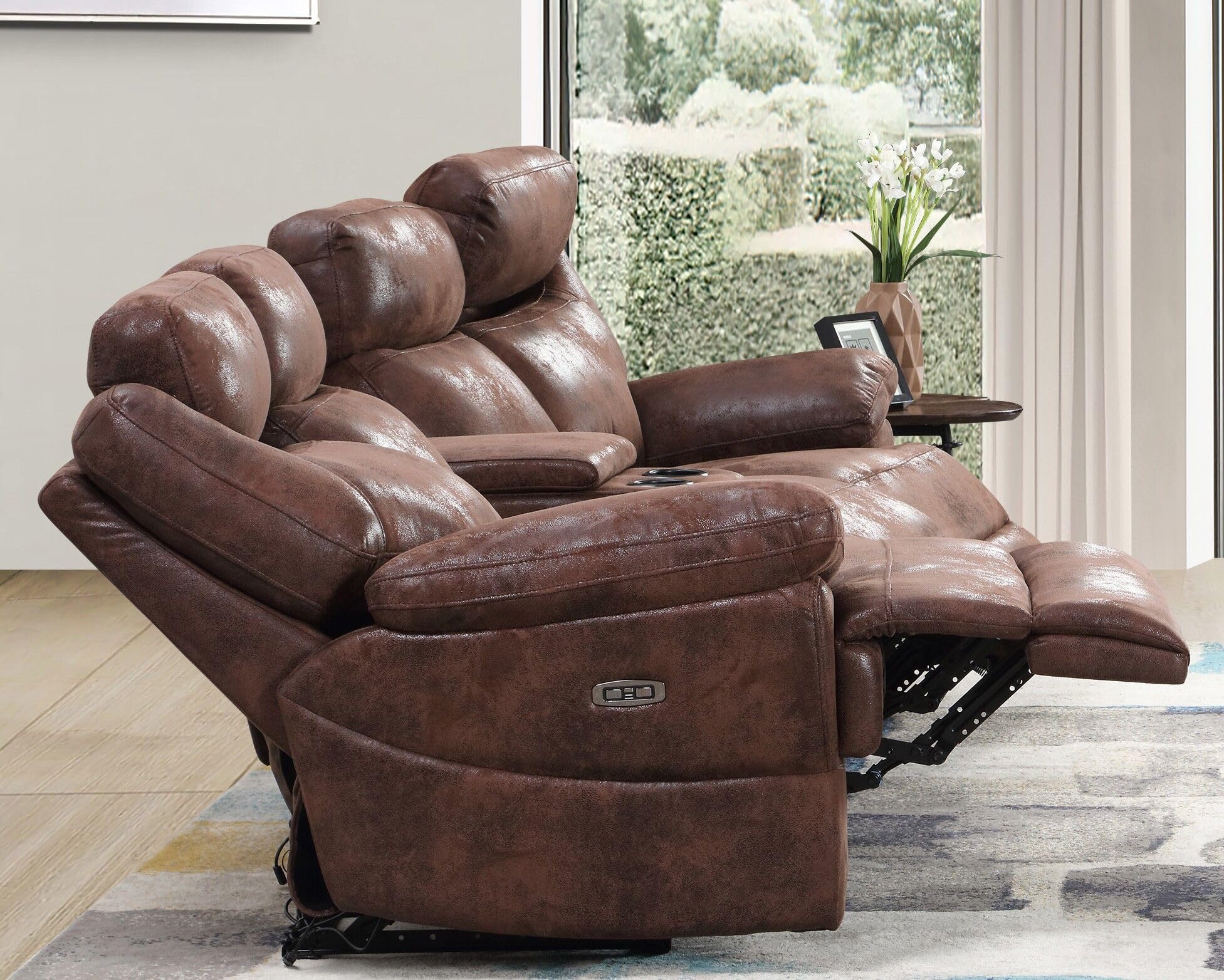 MAPO 3581 4-Sitzer Kinosofa elektrisch verstellbar | Heimkino Relaxsofa aus Leder mit Cupholder & Ablagefach | Rückenlehne, Fuß- & Kopfstütze | Braun
