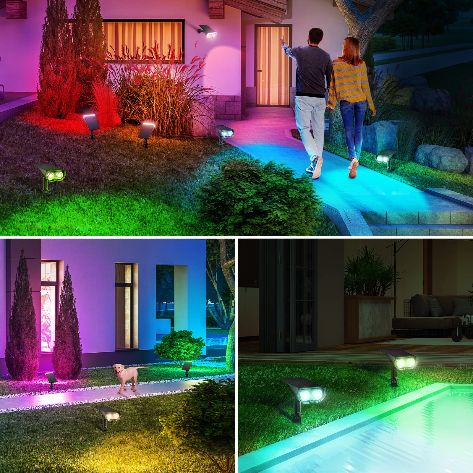 Linkind StarRay Luci Solari Esterno Giardino RGB, 22 LED Faretti Solari Colorate Decorative, 800LM Lampade Solari da Giardino Impermeabile IP65 per Cortile Prato Piscina, 4 Pezzi