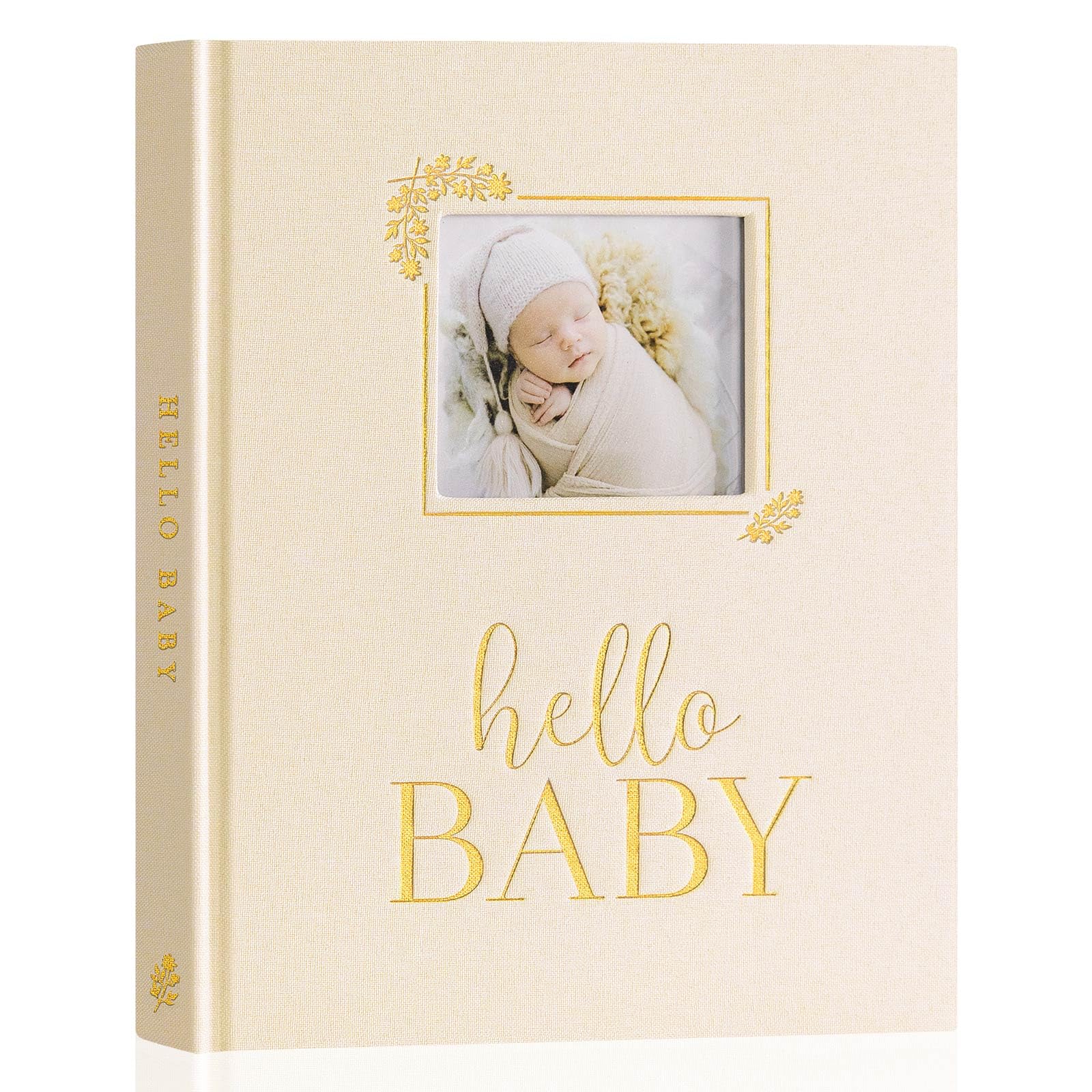 Lanpn Hello Baby Erstes 5 Jahr Babytagebuch für Mädchen Junge - Leinen Babybuch zum Eintragen Baby Tagebuch für neue Eltern - Baby Erinnerungsbuch Foto Album Geschenk, Englisch (Beige, 154 Seiten)