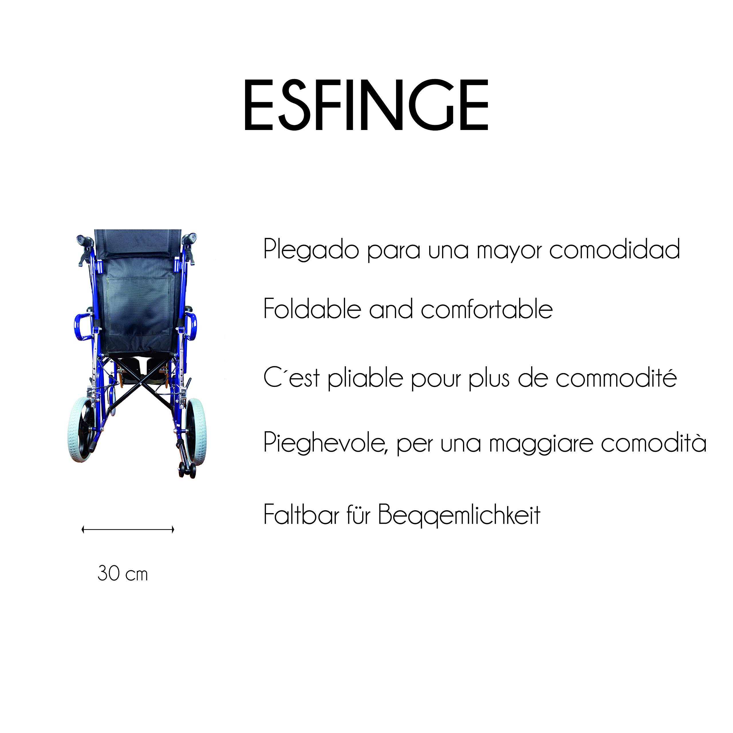 Mobiclinic, Modelo esfinge, Silla de ruedas para minusválidos, Reclinable 90º, Plegable, Ortopédica, Freno en manetas, Reposapiés, Reposabrazos, Color negro, Asiento 42 cm, Ultraligera