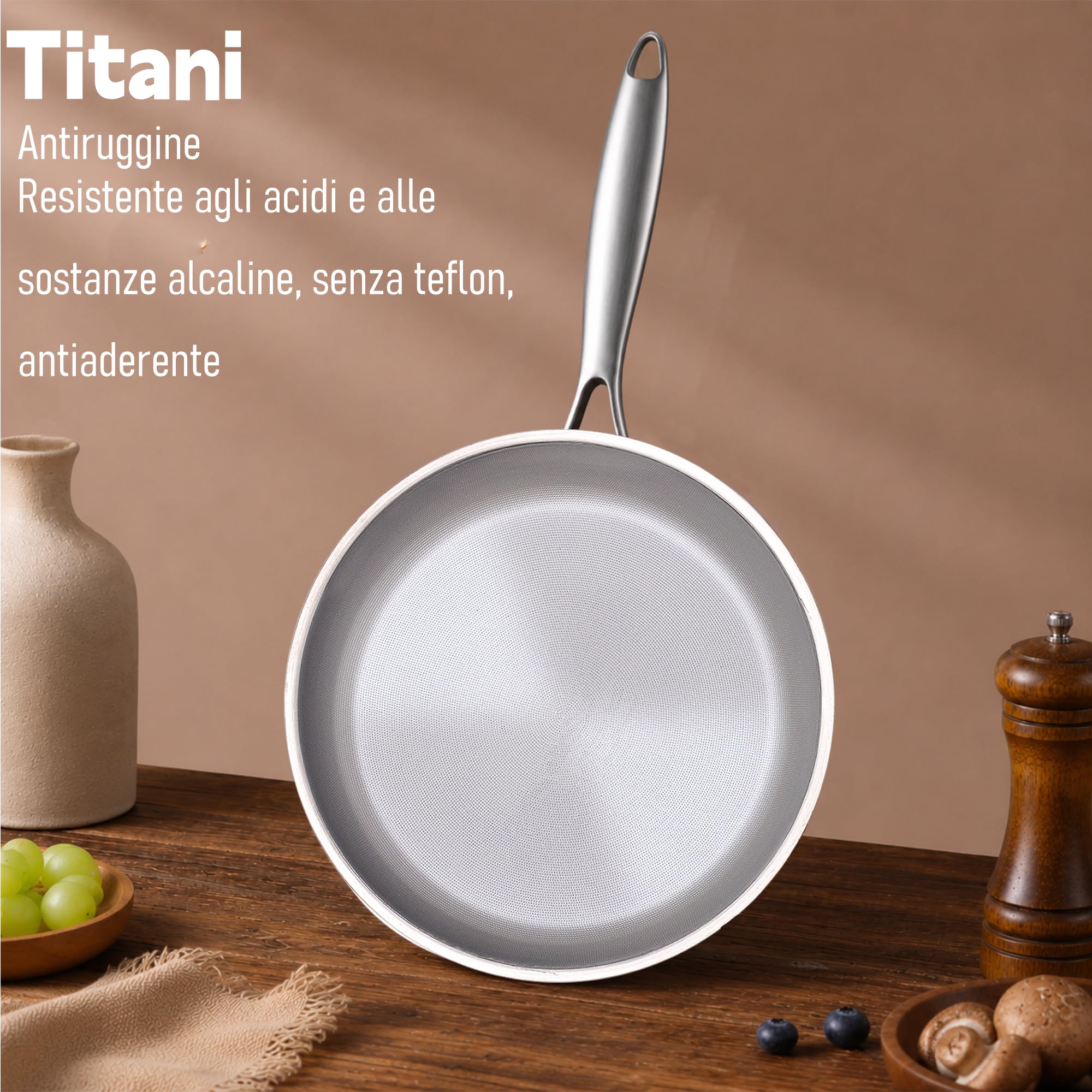 Padella in titanio,28cm, 3 strati, priva di PFOA, adatta solo per fornelli | resistente ai graffi, facile da pulire, antiruggine, antiaderente, con coperchio