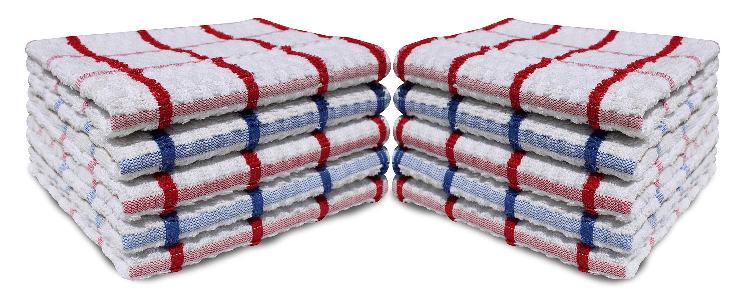 Qcs Blue,Red Pack Of 12, 100% Combed Ring Spun Cotton Kitchen Terry Towels - Jumbo Size (50 X 70 Cm) - Super Absorbent Thick Construction (300 Gsm) – Quick Dry - Professional Grade - Lint Free – Fade Resistant