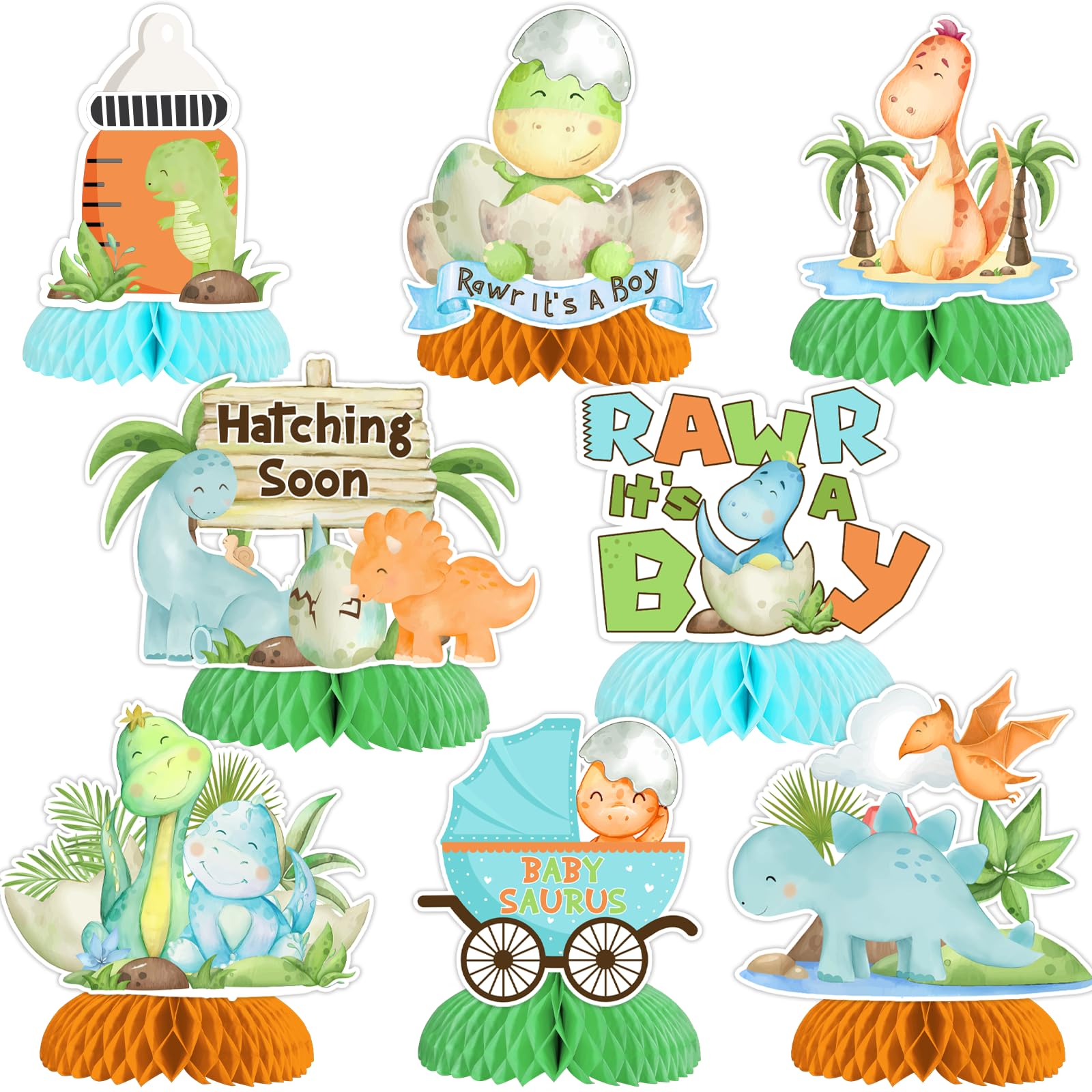 EASTIN Dinosaur Birthday Party Supplies, Dinosaur Honeycomb Centerpiece  Table Decorations Happy Dino Volcano Theme Toppers Kids, image size:1600x1600