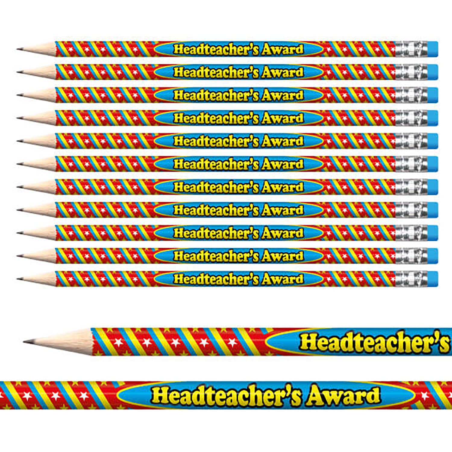 24 Metallic Head Teacher's Award Pencils Colourful Pupil Children Rewards Motivational Pre-Sharpened Brainwaves Primary Teaching Services