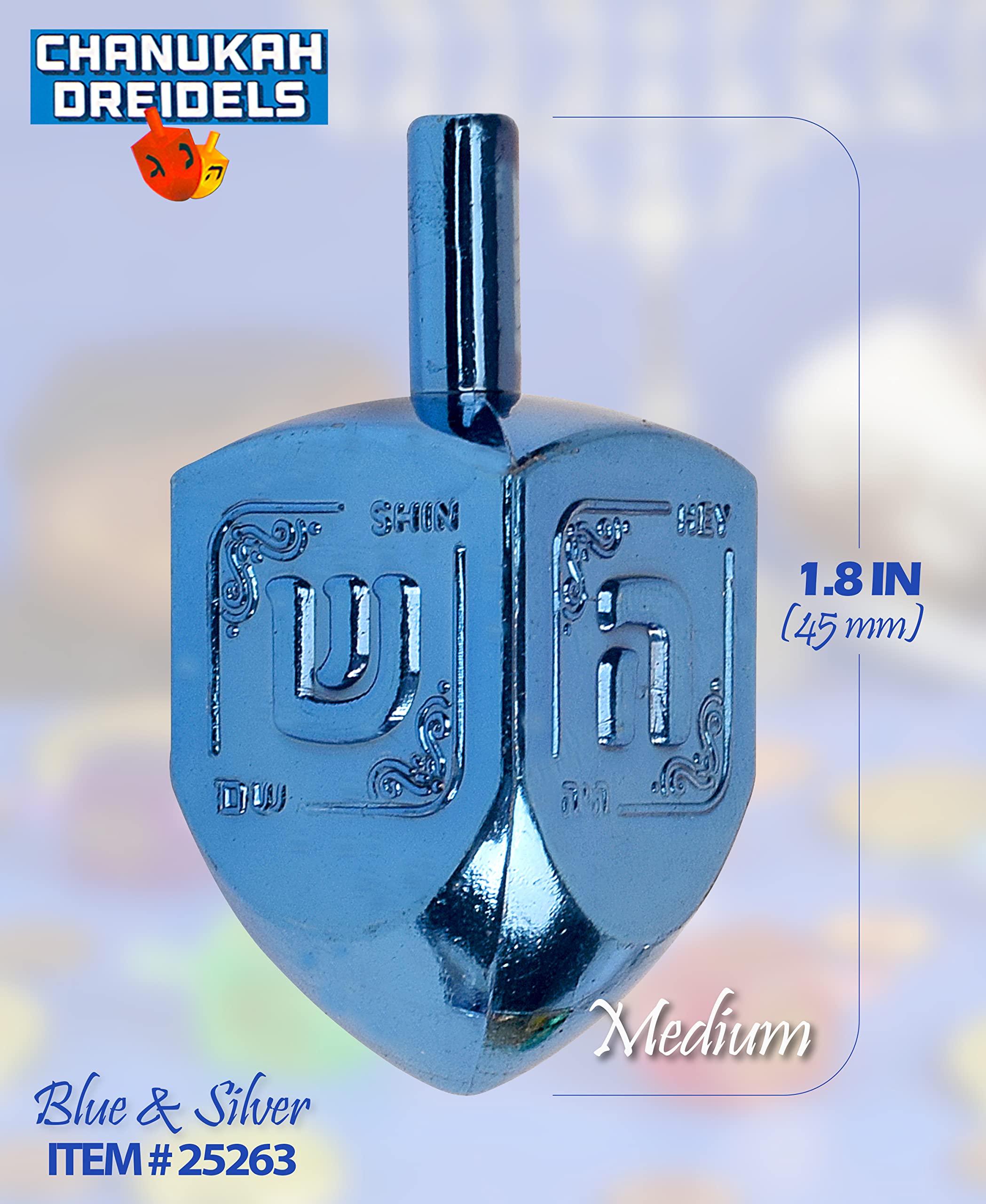 Izzy 'n' Dizzy Hanukkah Metallic Blue and Silver Dreidel (Pack of 10) - Medium
