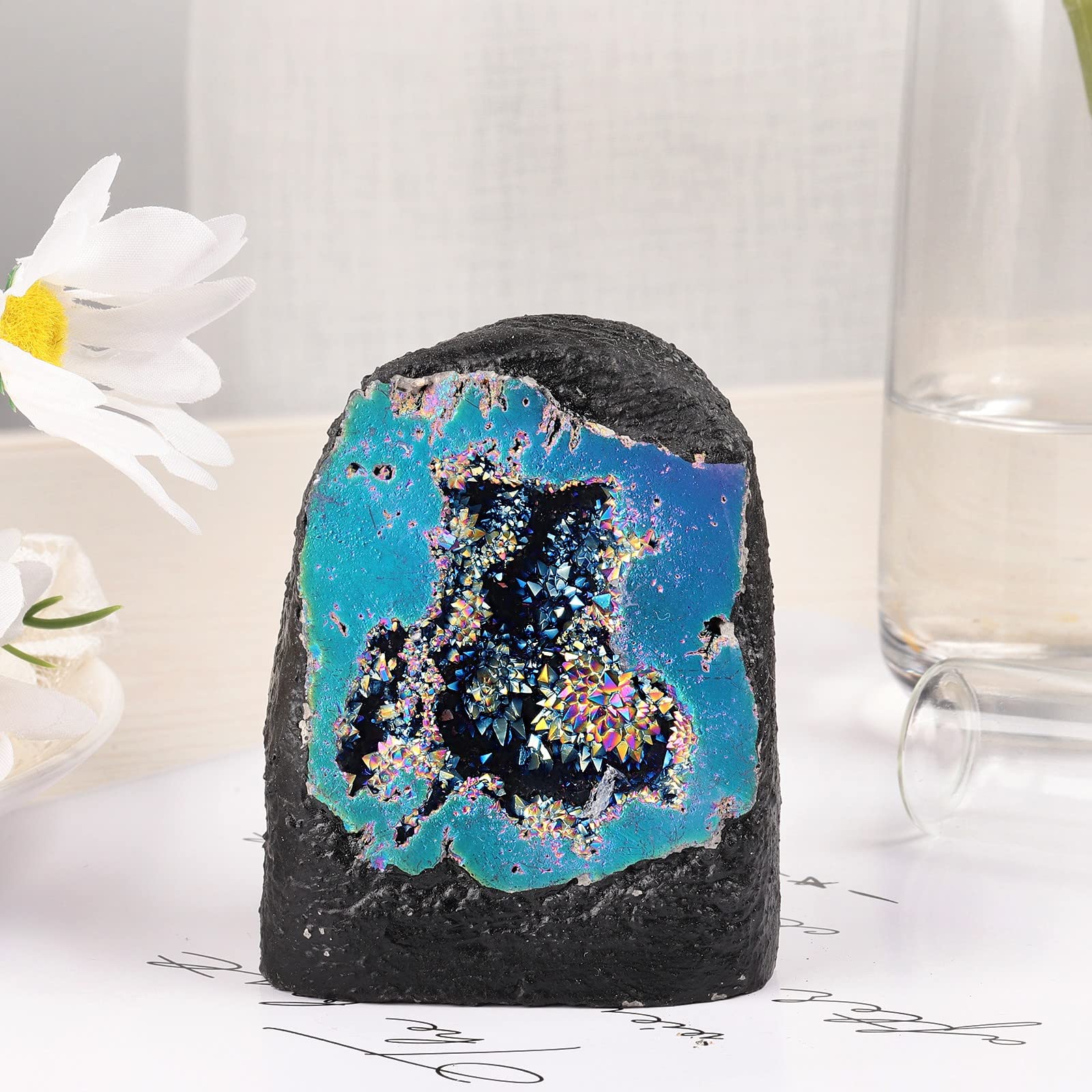 KYEYGWO Titanium Coated Natural Crystal Raw Geode Stone - Image 3