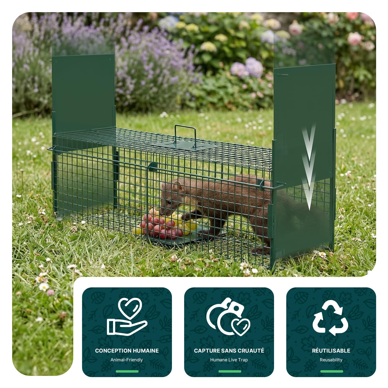 VOUNOT® Trappola per Topi Vivi 100x29x40 cm, Gabbia Trappola per Topi e Ratti Senza Crudeltà, Riutilizzabile con Maniglia Uso Interno ed Esterno per Roditori, Verde