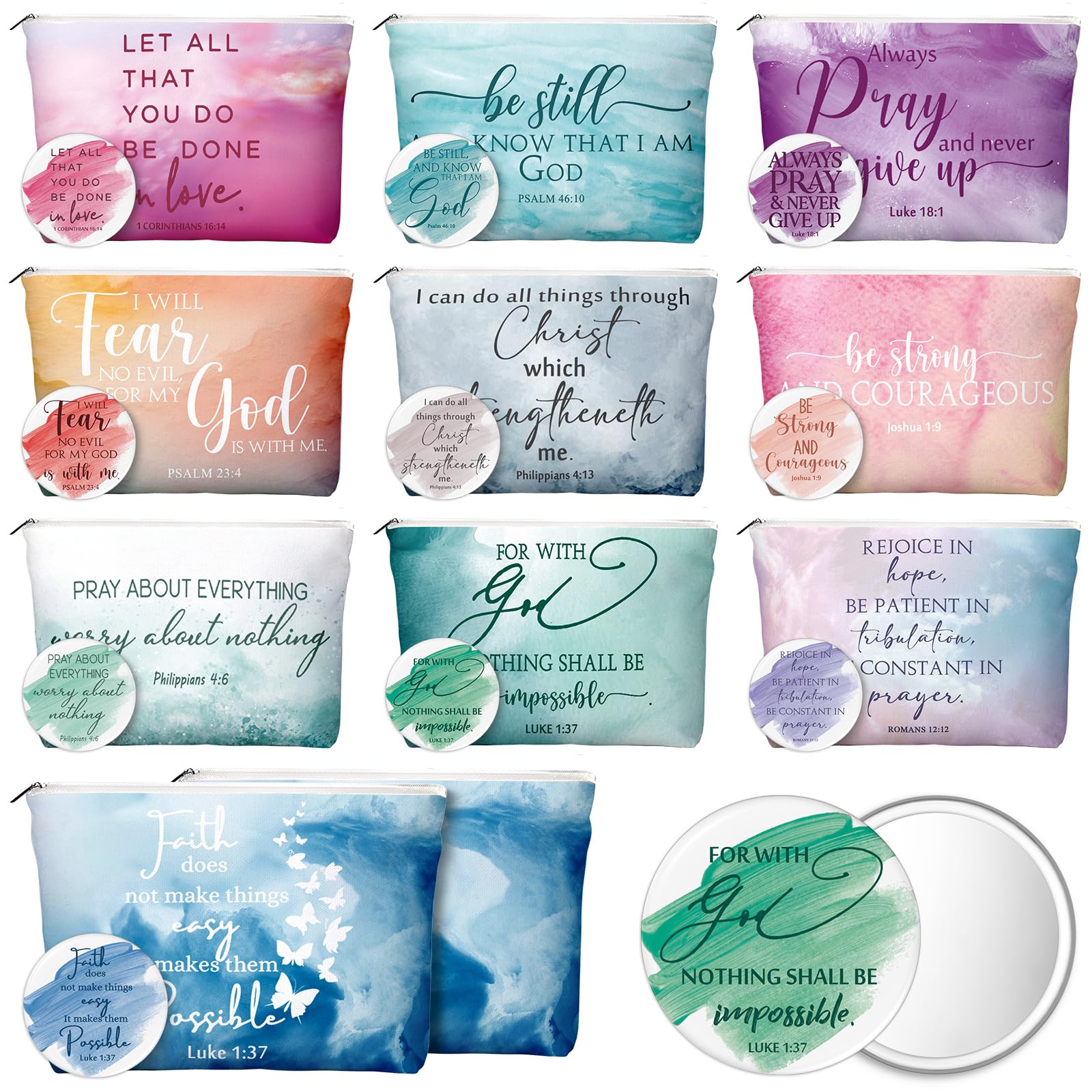 Reginary 10-Piece Christian Makeup Bag and Bible Verse Mirror Set