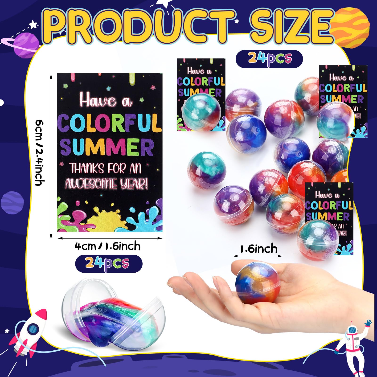 24 Set 2025 End of The School Year Gift for Student Graduation Galaxy Clay Ball with Color Card Kindergarten Preschool 2025 Graduation Gift from Teacher End of The School Year Party for Children Kid - Image 2
