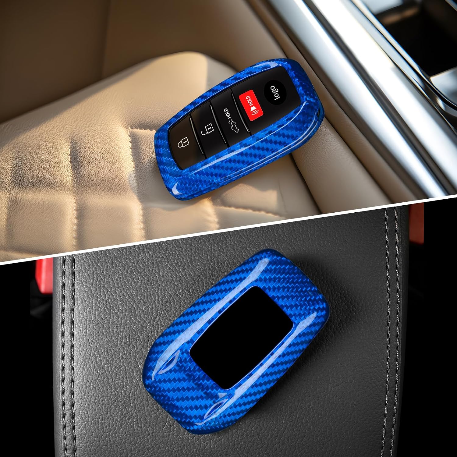 T-carbon Key Fob Cover Compatible with Toyota Camry 2025-2026, Real Glass Fiber Key Fob Case Compatible with Toyota Venza 2021-2025, RAV4 Prime Land Cruiser Fortuner Hilux, Blue