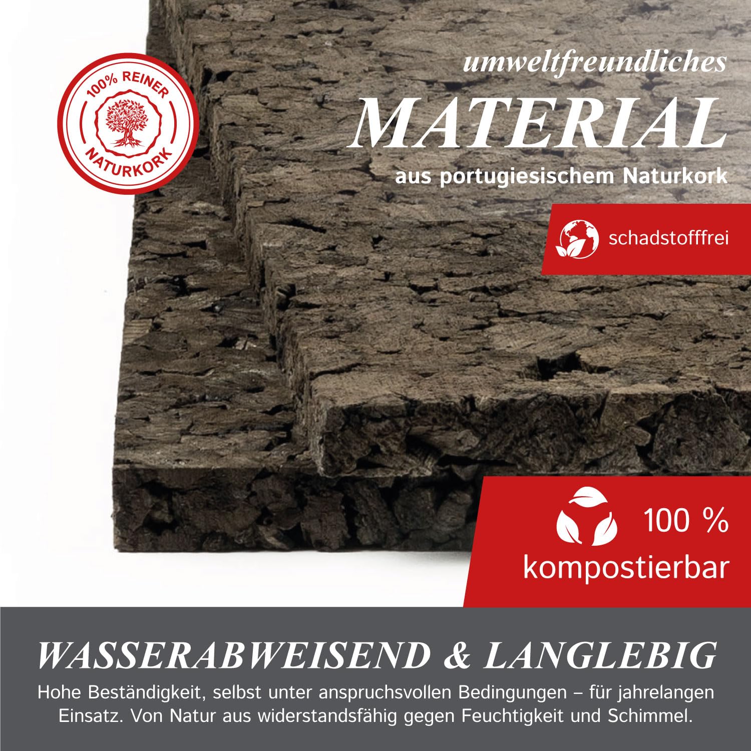 Cleverbrand 3X Schwarzkorkplatte 30x30 cm - 25 mm dick, Naturkork Rückwand für Terrarium, DIY-Projekte & Isolierung, wasserabweisend, aus Portugal