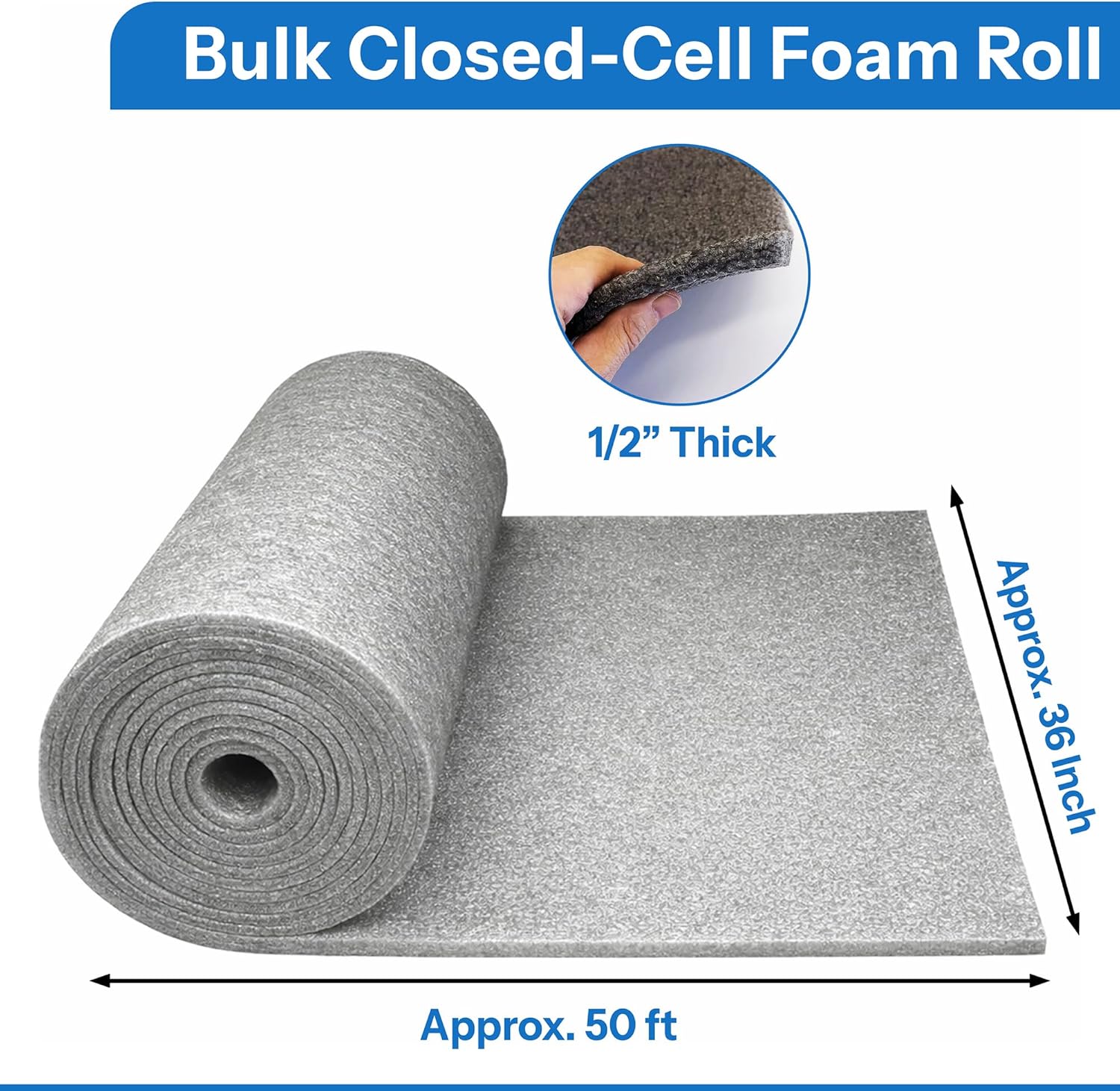 Foam Sheet Roll 50 Feet x 36 Inch x 1/2 Inch Thick for DIY Projects - Durable, Easy to Cut.