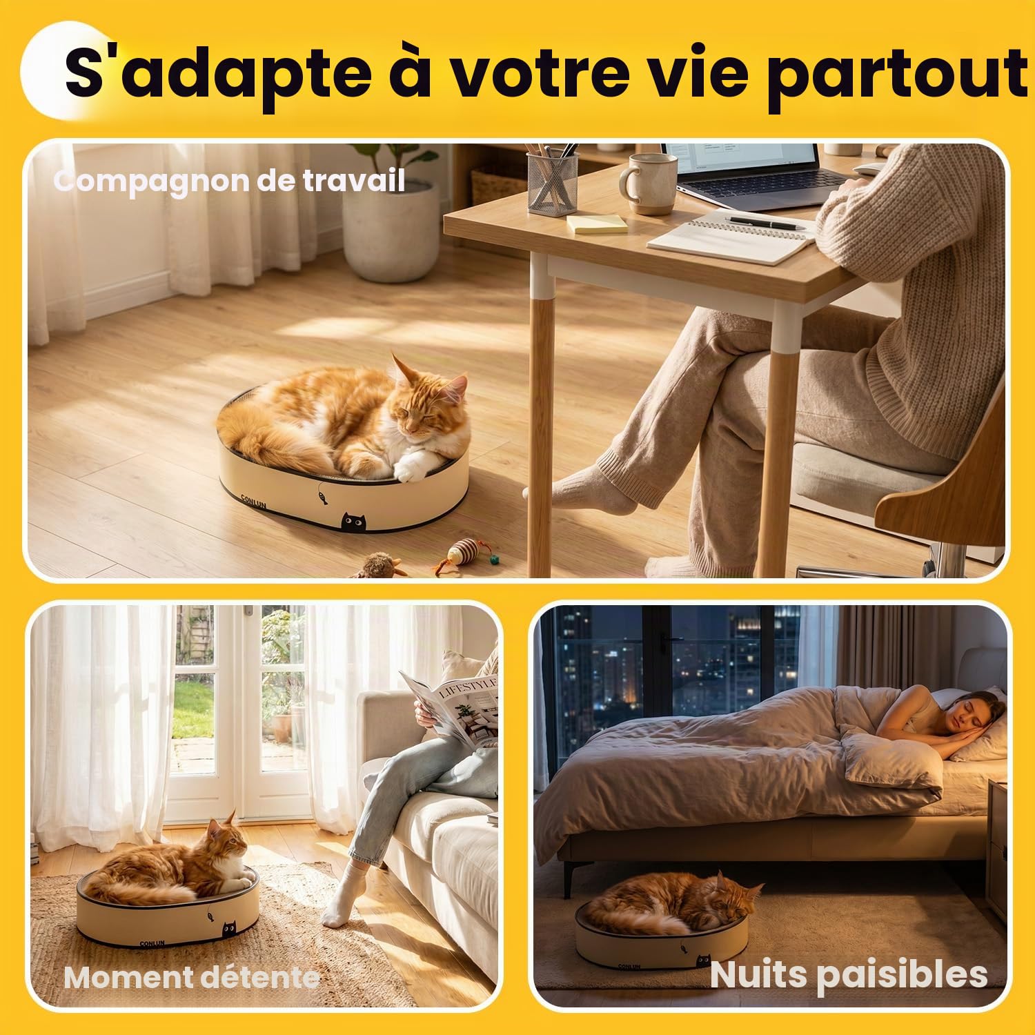Conlun Griffoir Ovale Chat Lot 2, Lit Carton Anti-Débris | Idéal Multi-chats | Base Fermée pour Limiter les Débris | Protège le Canapé | Carton Dense | Max 6 kg par Petit Chat