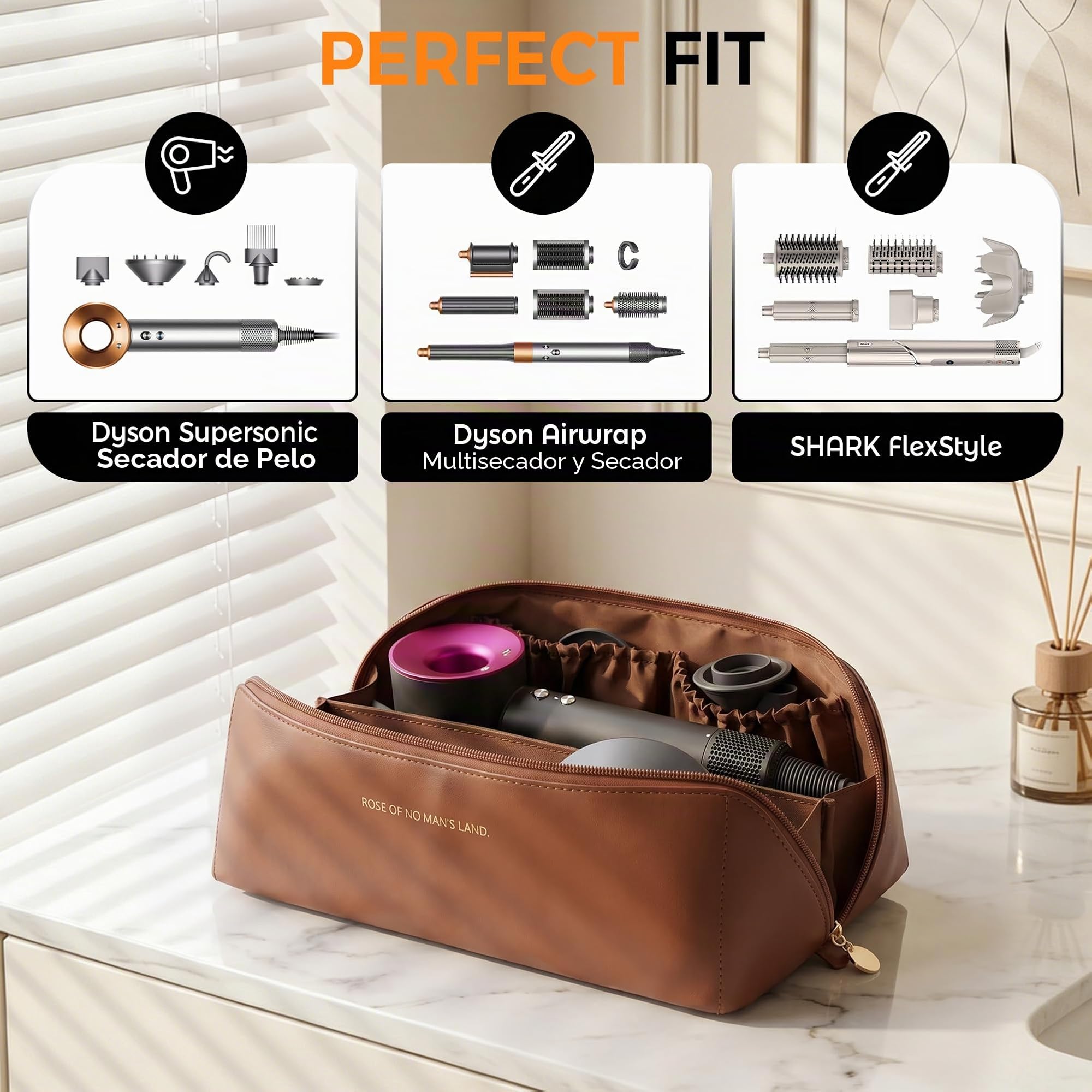 Bolsa Viaje Secador para Dyson Airwrap Styler/Shark Flexstyle/Rizador de Pelo, Funda Airwrap con Abertura Grande, Bolsa de Almacenamiento de Viaje Portátil, Bolsa Organizadora