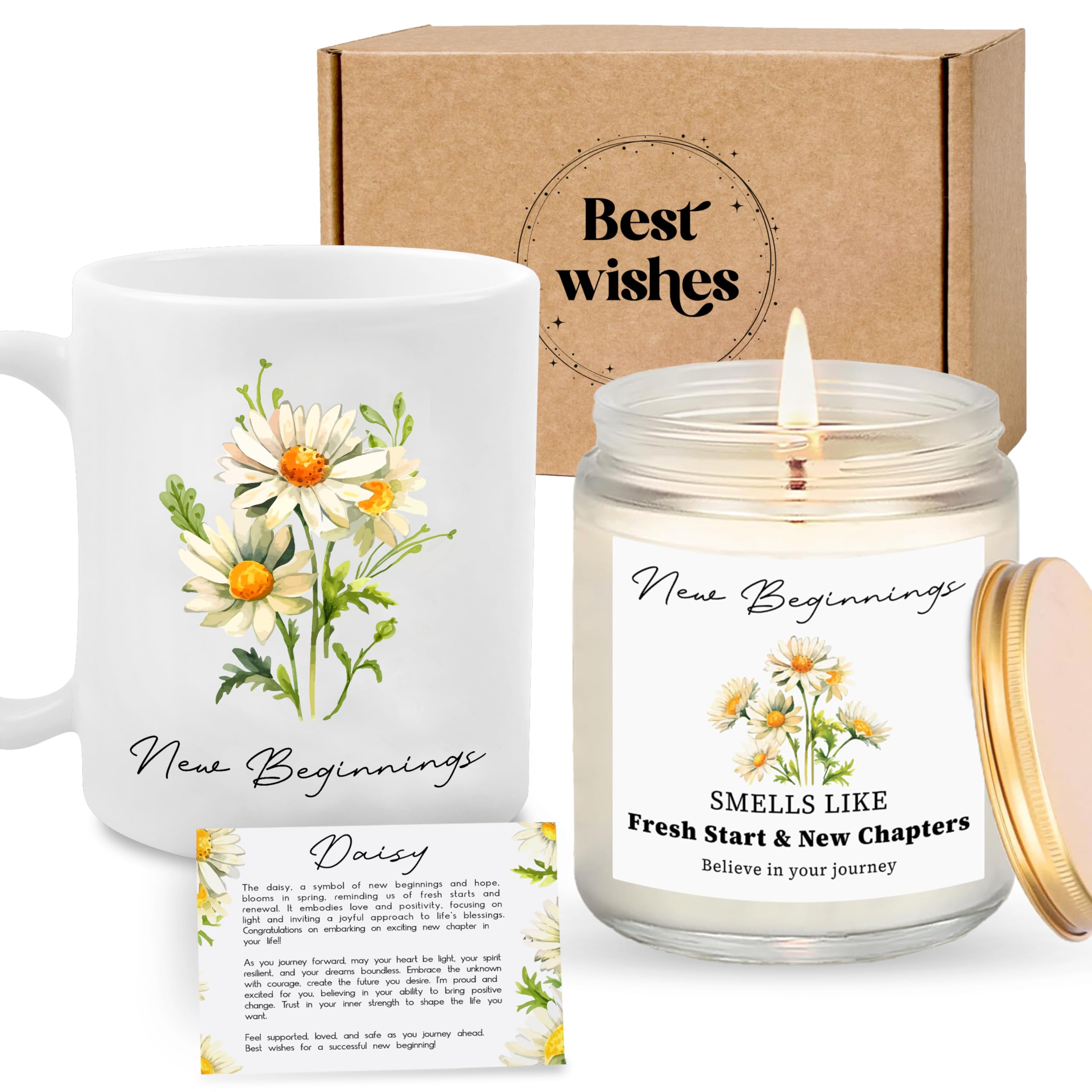 New Beginnings Gifts for Women - Graduation Gift for Her 2025 - Daisy Mug Candle - Congratulations New Job, New Home, Divorce, Goodbye, Good Luck, Leaving Job, Going Away Gifts for Coworkers Women