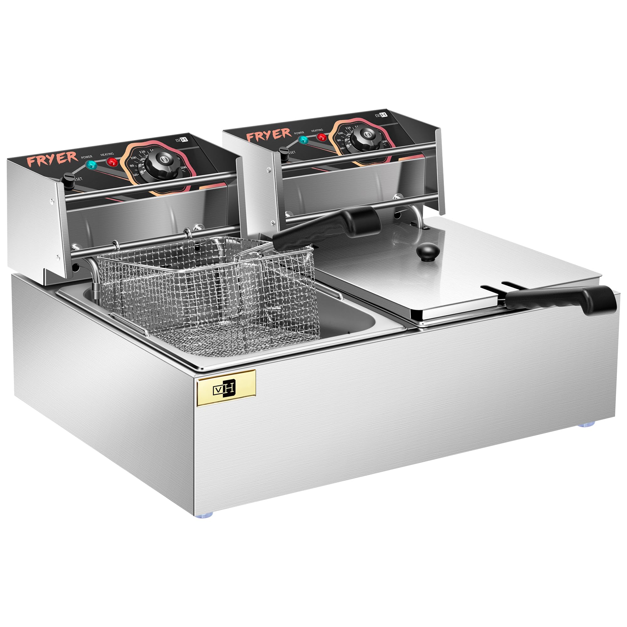 VIVOHOME Profi-Fritteuse 10 l mit Temperaturregler 2500 W, Edelstahl, abnehmbare Teile