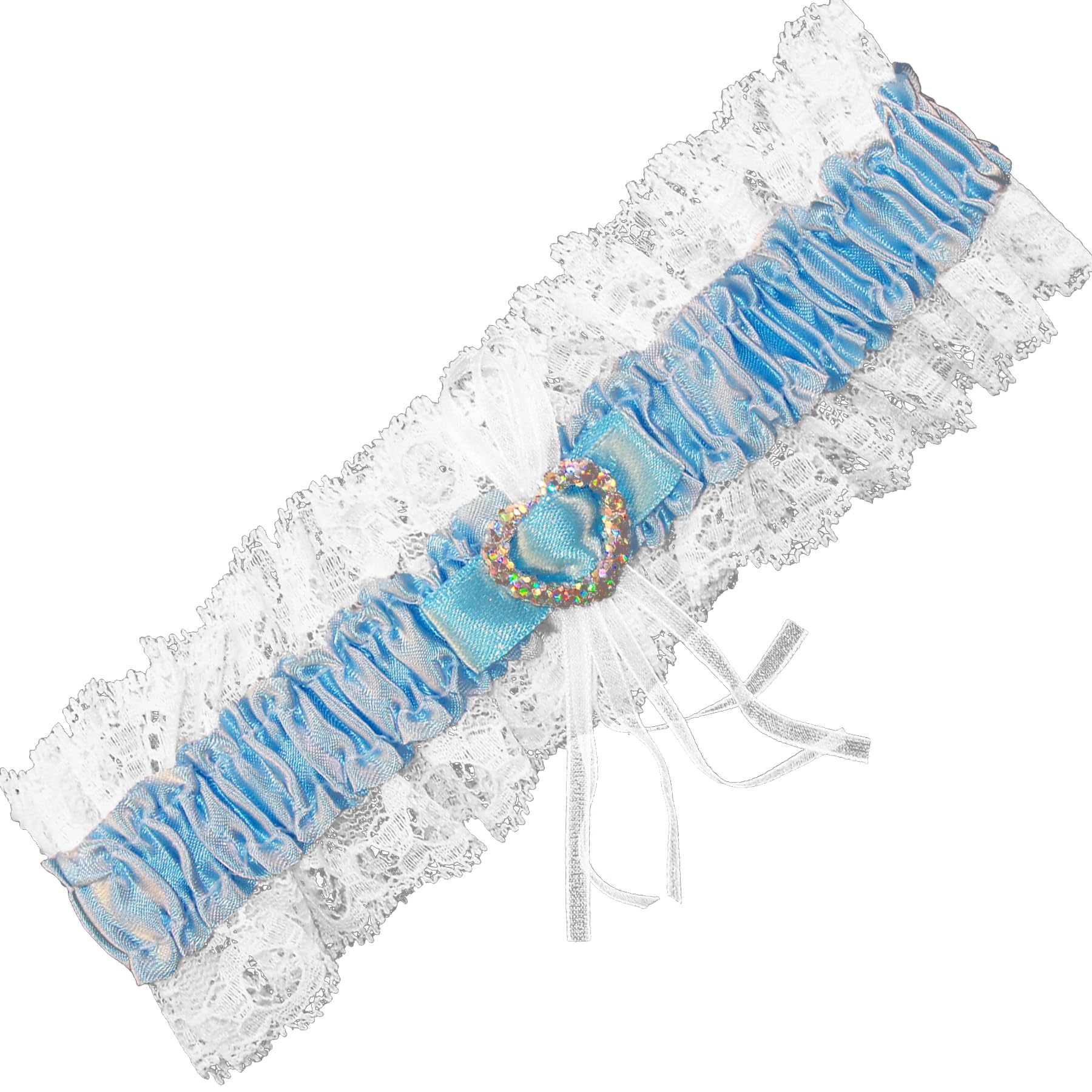 Wedding Garter Gift for Bride Blue Satin with White Lace and Diamond Heart Keepsake - 4512 Blue Classic-image-36