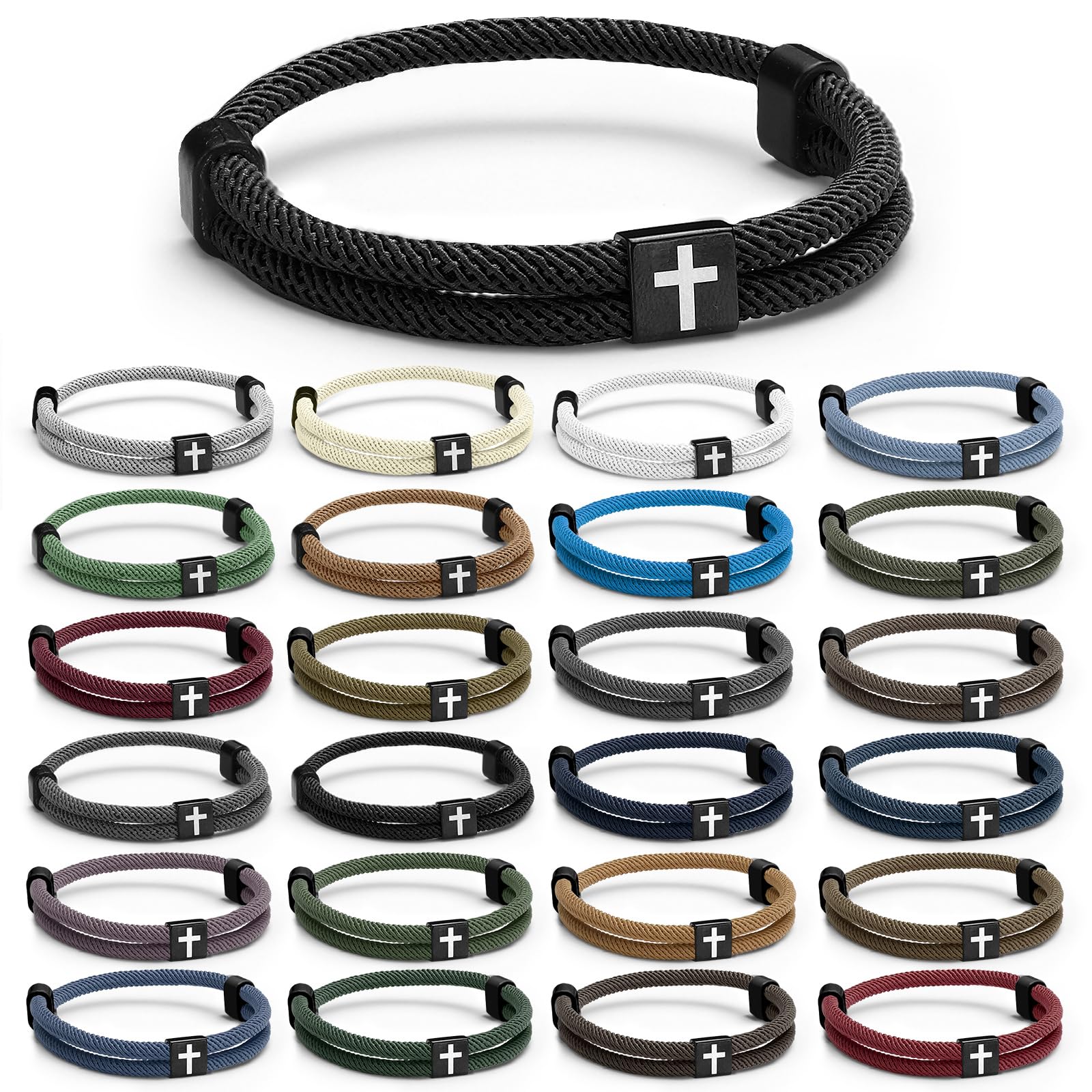 Tondiamo 24 Pcs Braided Cross Bracelet Gifts Bulk Jesus Bracelets